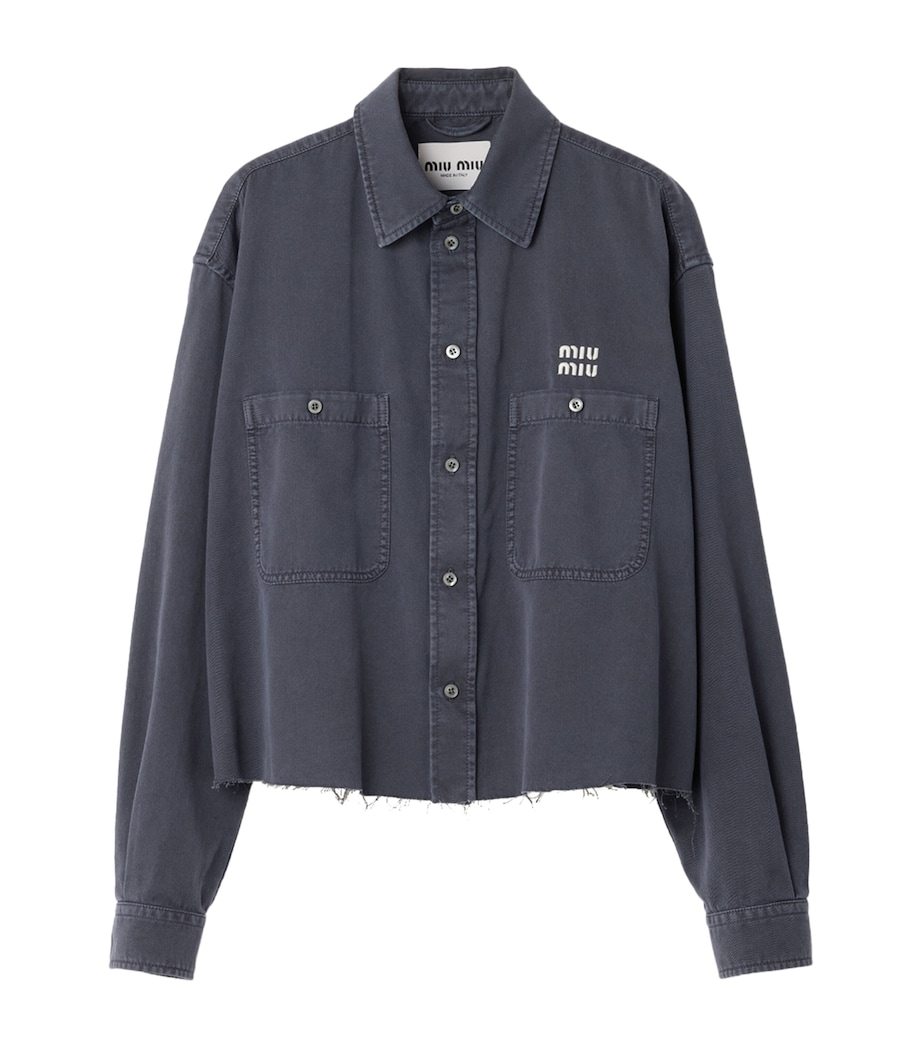 Miu Miu Womens Denim Distressed Logo Shirt Image 1