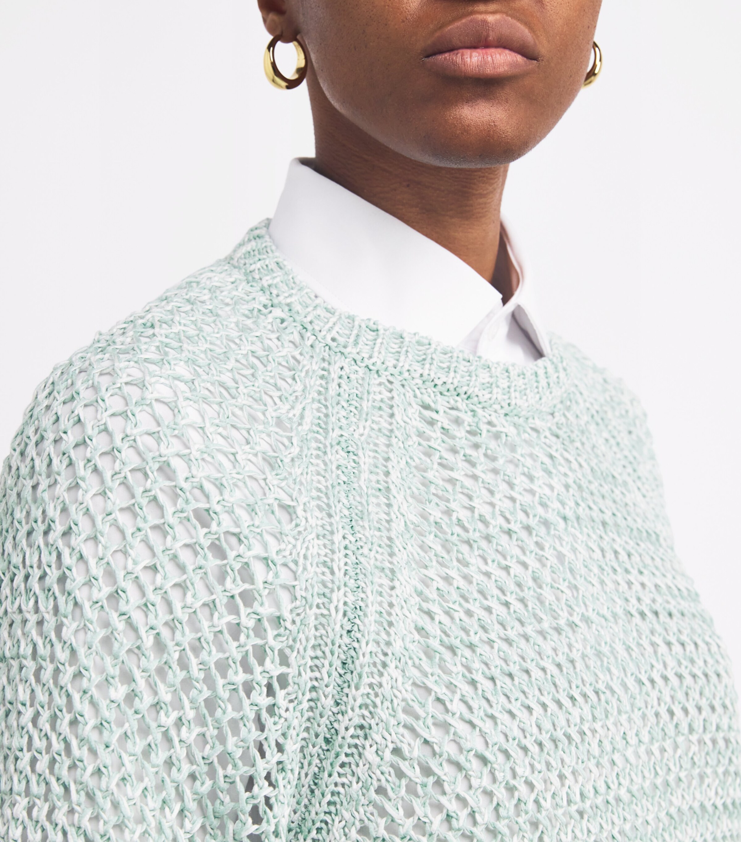 Fabiana Filippi Womens Cotton Open-Knit Sweater Bnco/vrde Acqa Image 6