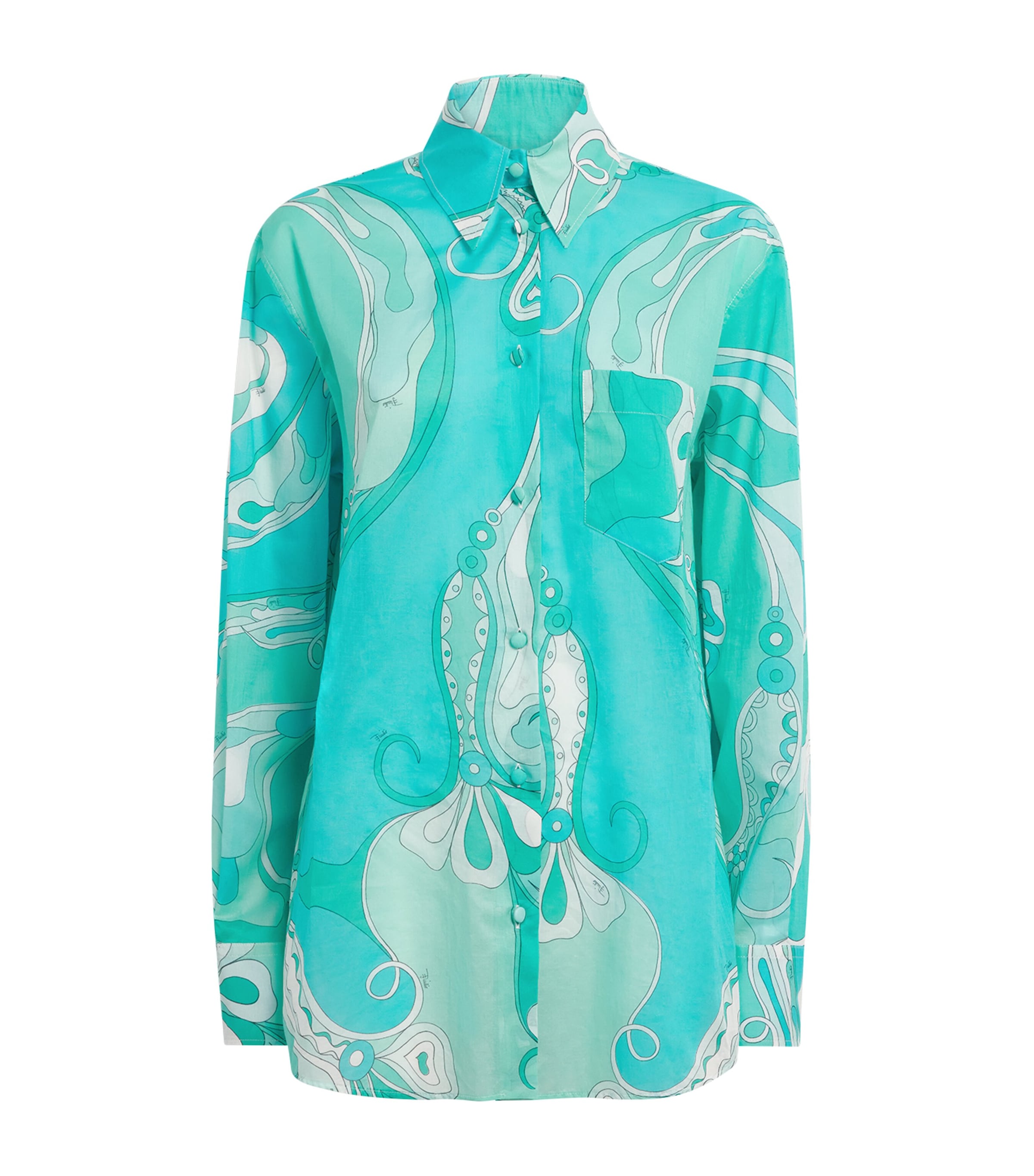 Cotton Orchidee Print Shirt 019/TURQUOISE Image 1