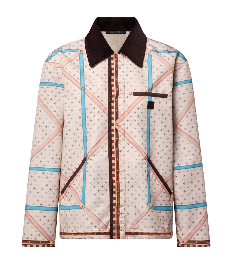 LOUIS VUITTON Womens Corduroy-Trim Trunk Print Jacket Beige Image 1