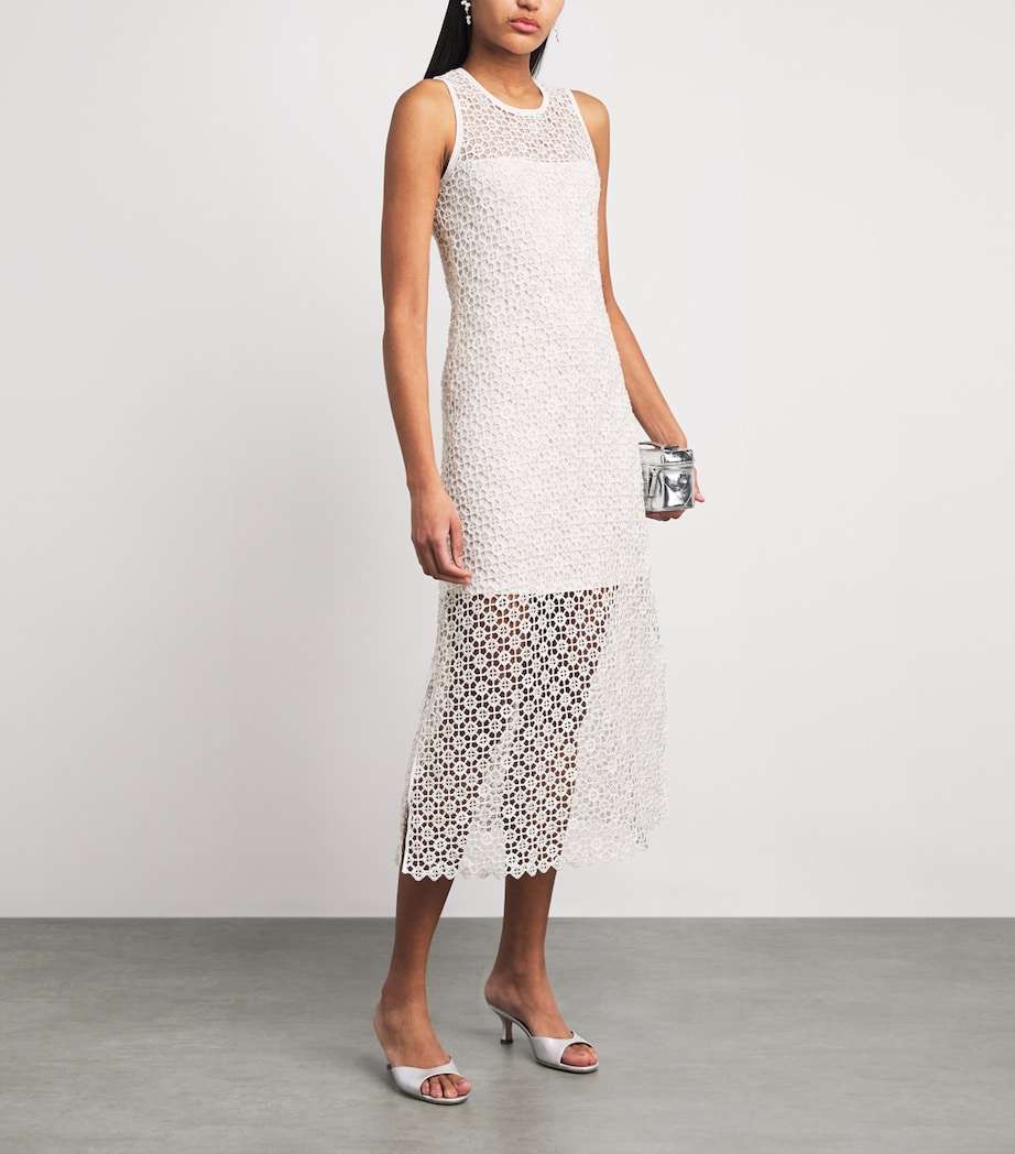 Maje Womens Embellished Crochet Midi Dress White Image 2