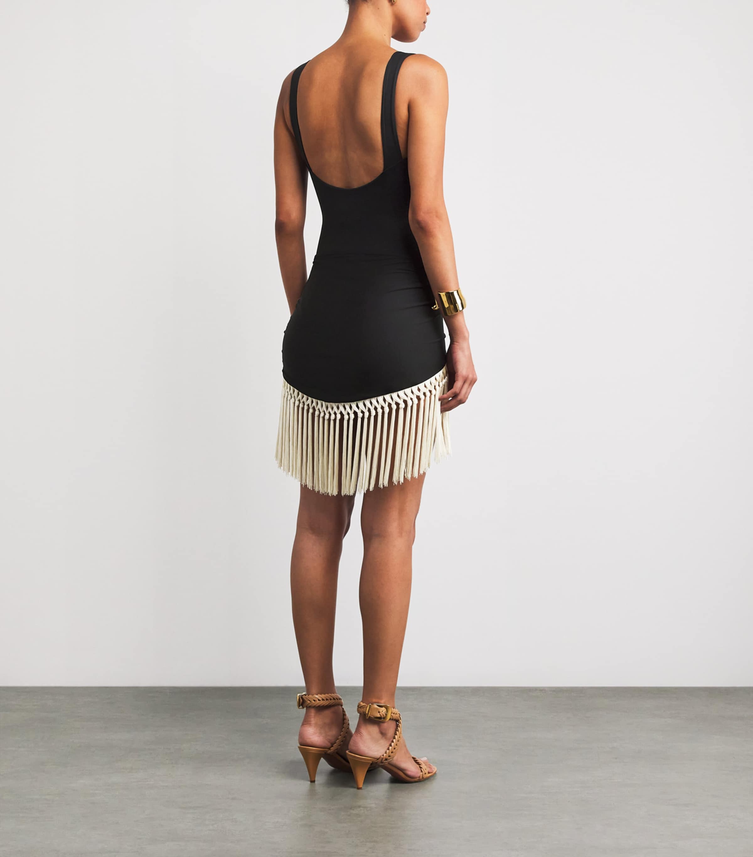 Fringed Lido Swimsuit and Sarong Set BLACK-IVORY Image 3