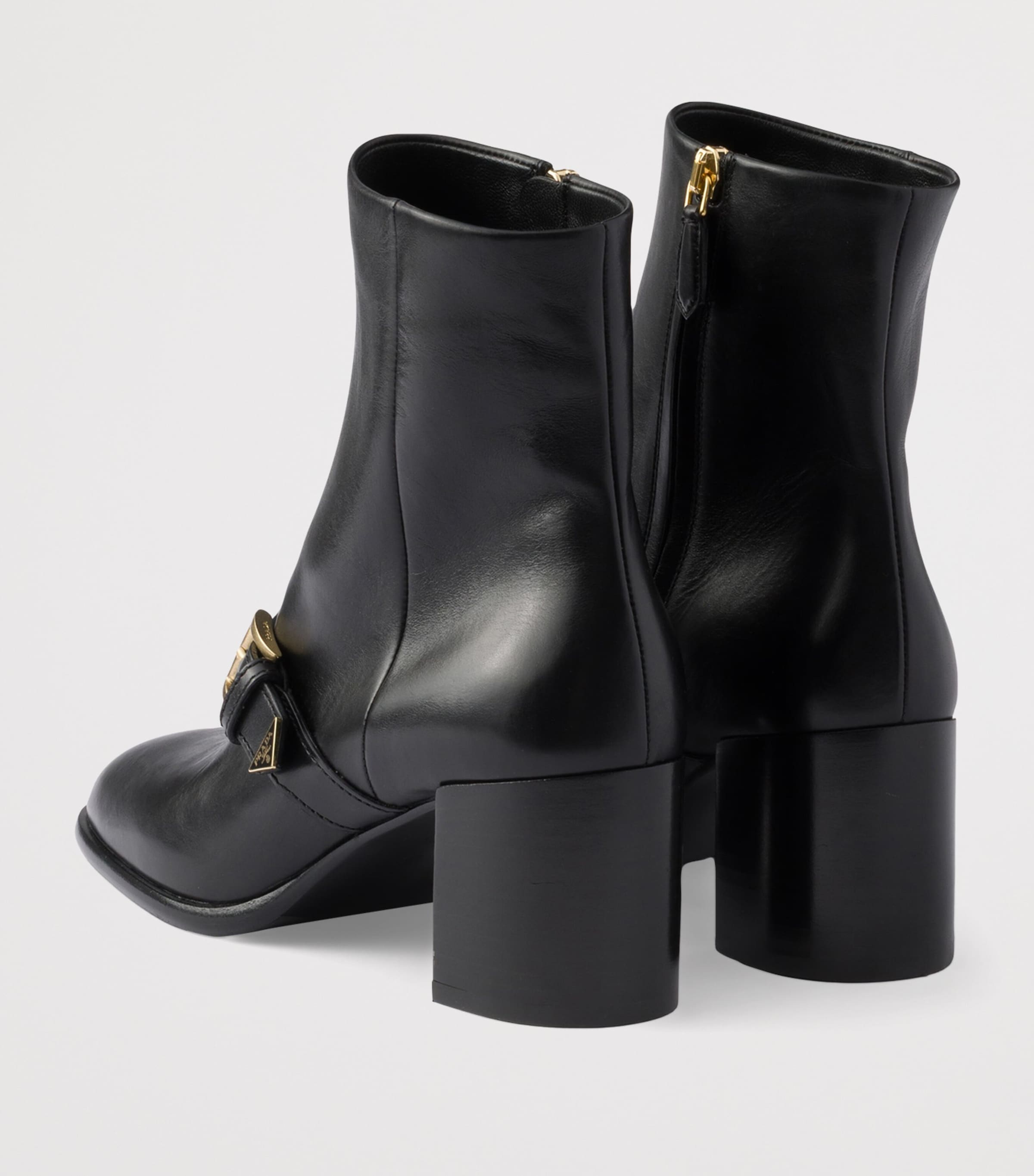 Prada Leather Buckle Booties Ankle Boots 65 Black Image 4