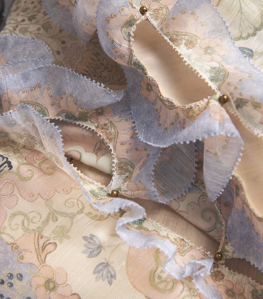 Linen-Silk Scallopped Rebellion Maxi Dress BUF BLUE FLORAL Image 5