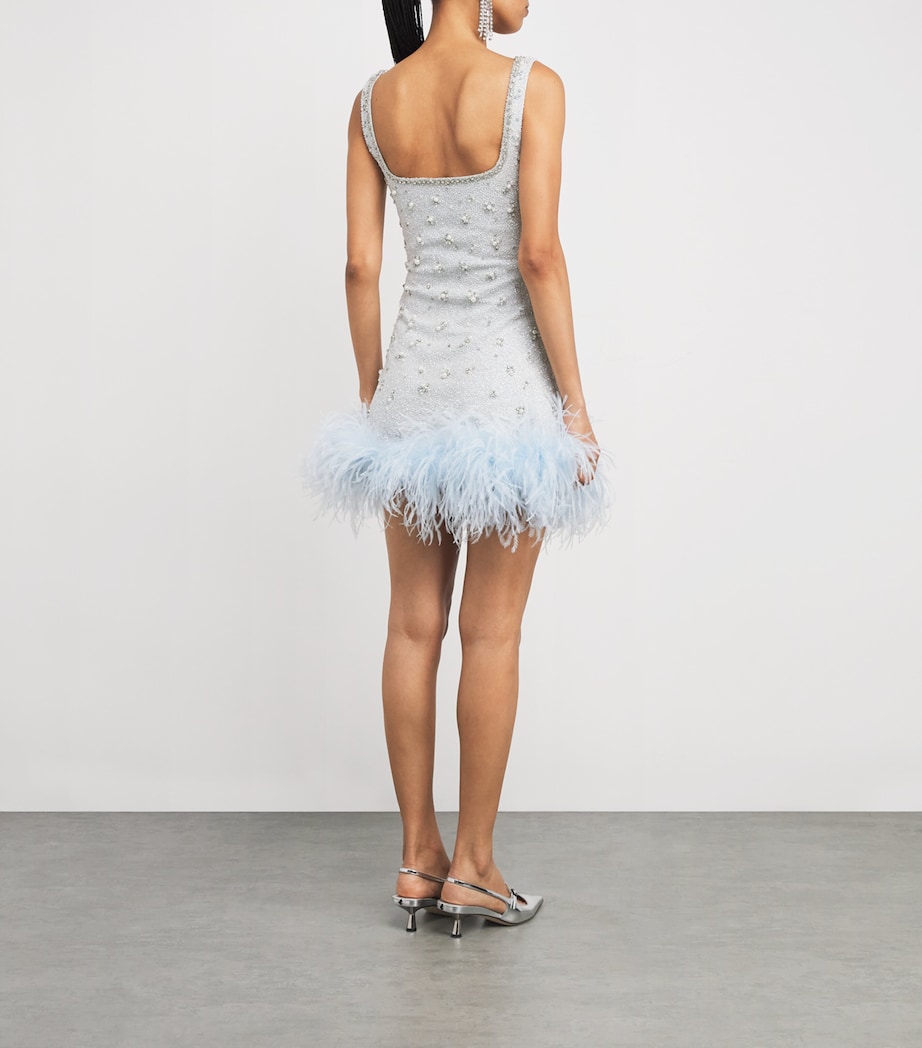 Feather-Trim Mini Dress AZURE Image 3