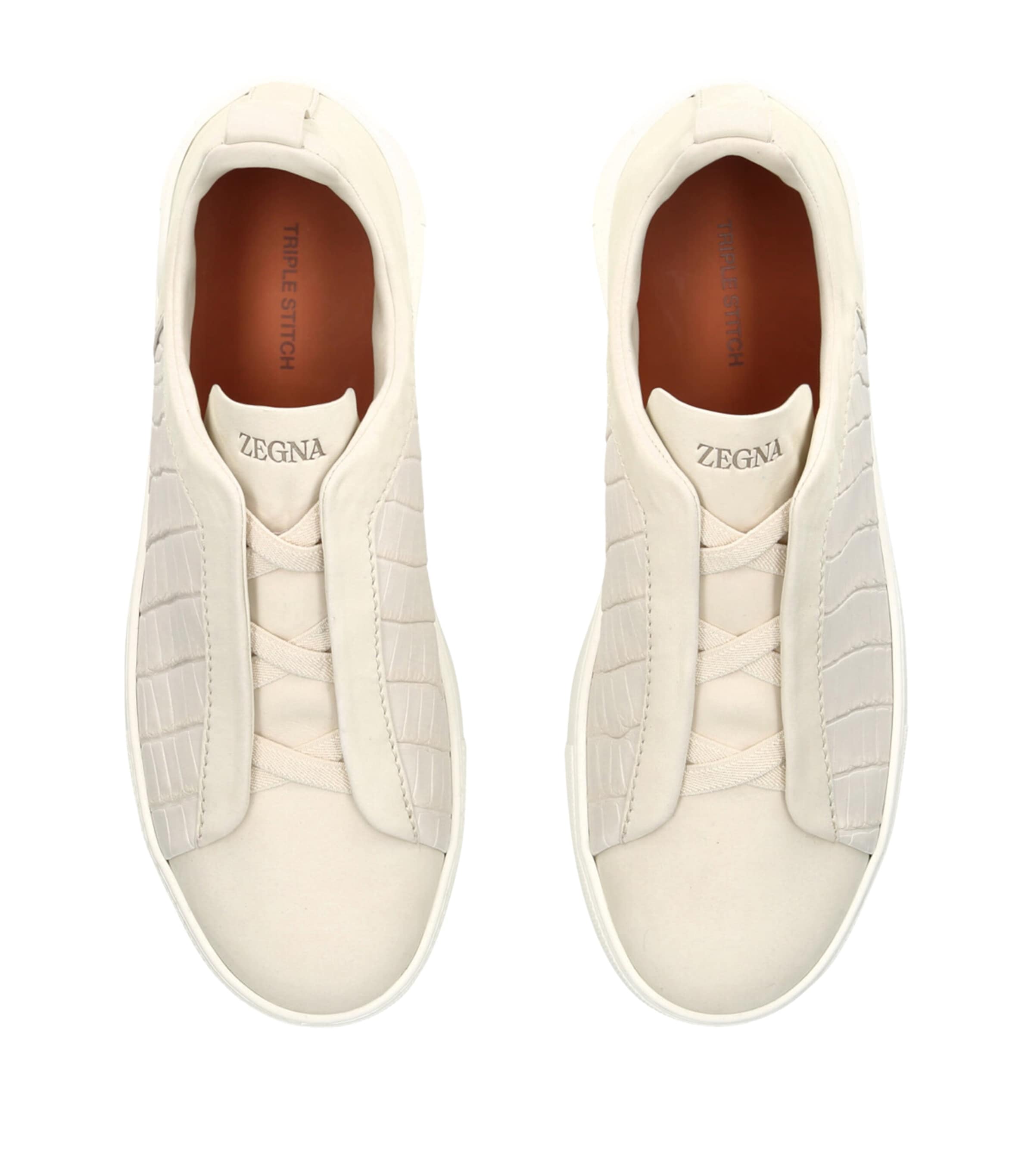 Zegna Crocodile Leather Triple Stitch SECONDSKIN Sneakers White Image 4