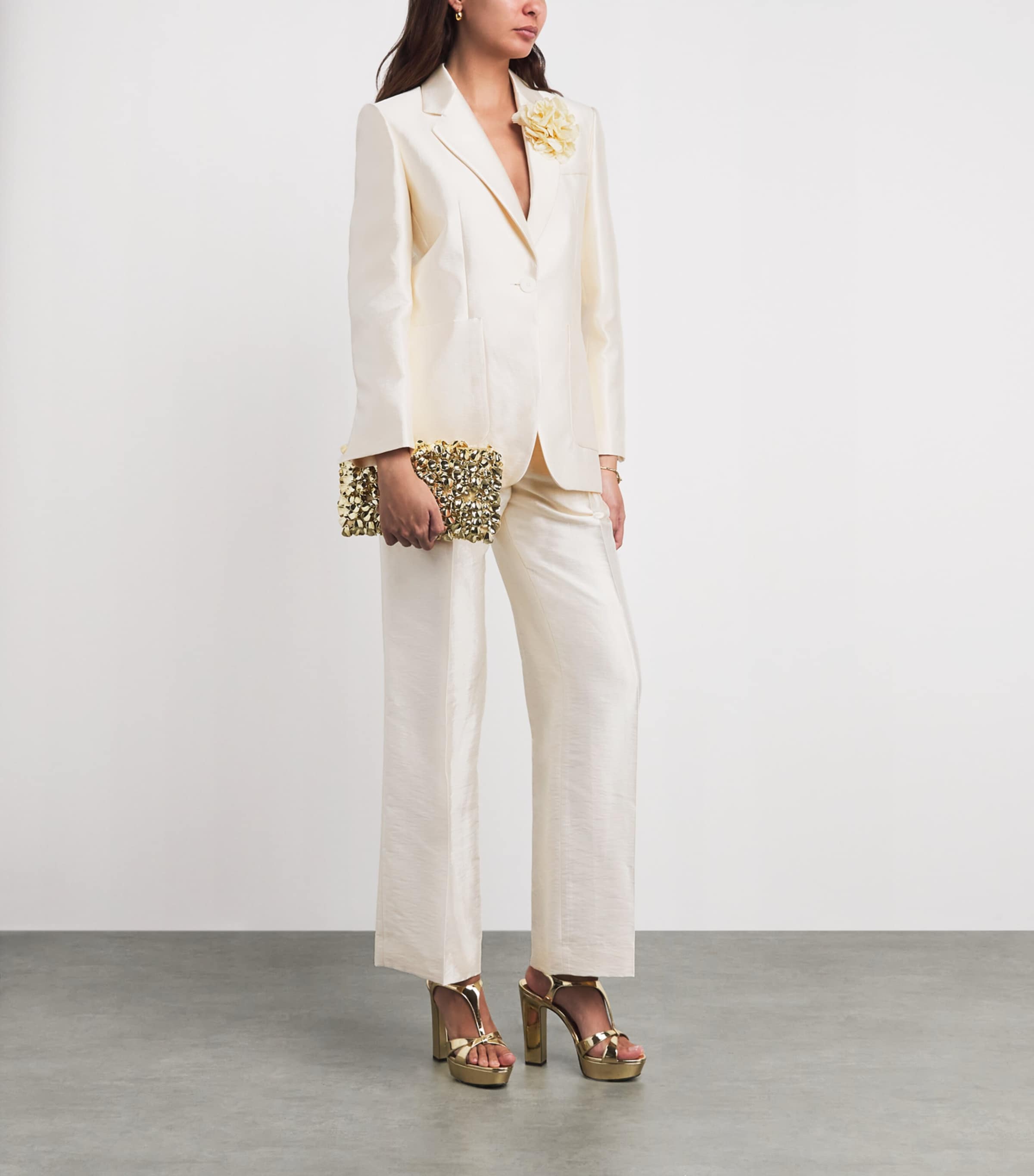 Sandro Paris Womens Satin Tailored Trousers Cream Image 2