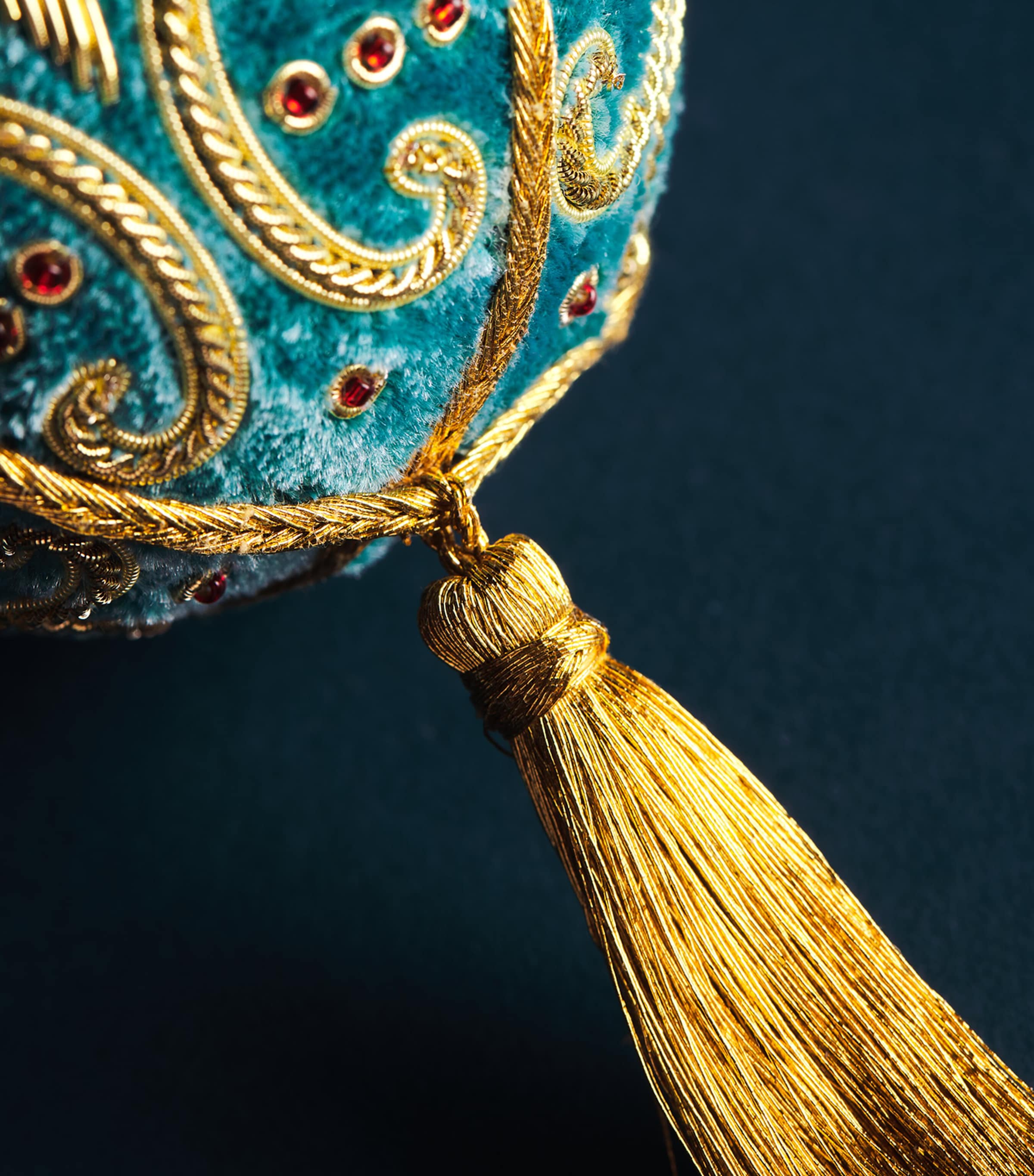 Harrods Velvet Embellished Tassel Bauble Turquoise/gold Image 2