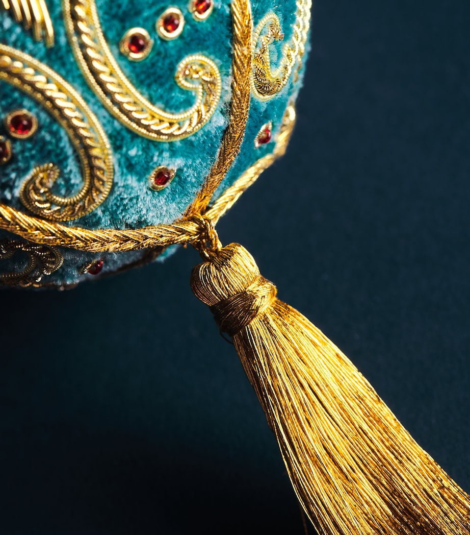 Harrods Velvet Embellished Tassel Bauble Turquoise/gold Image 2