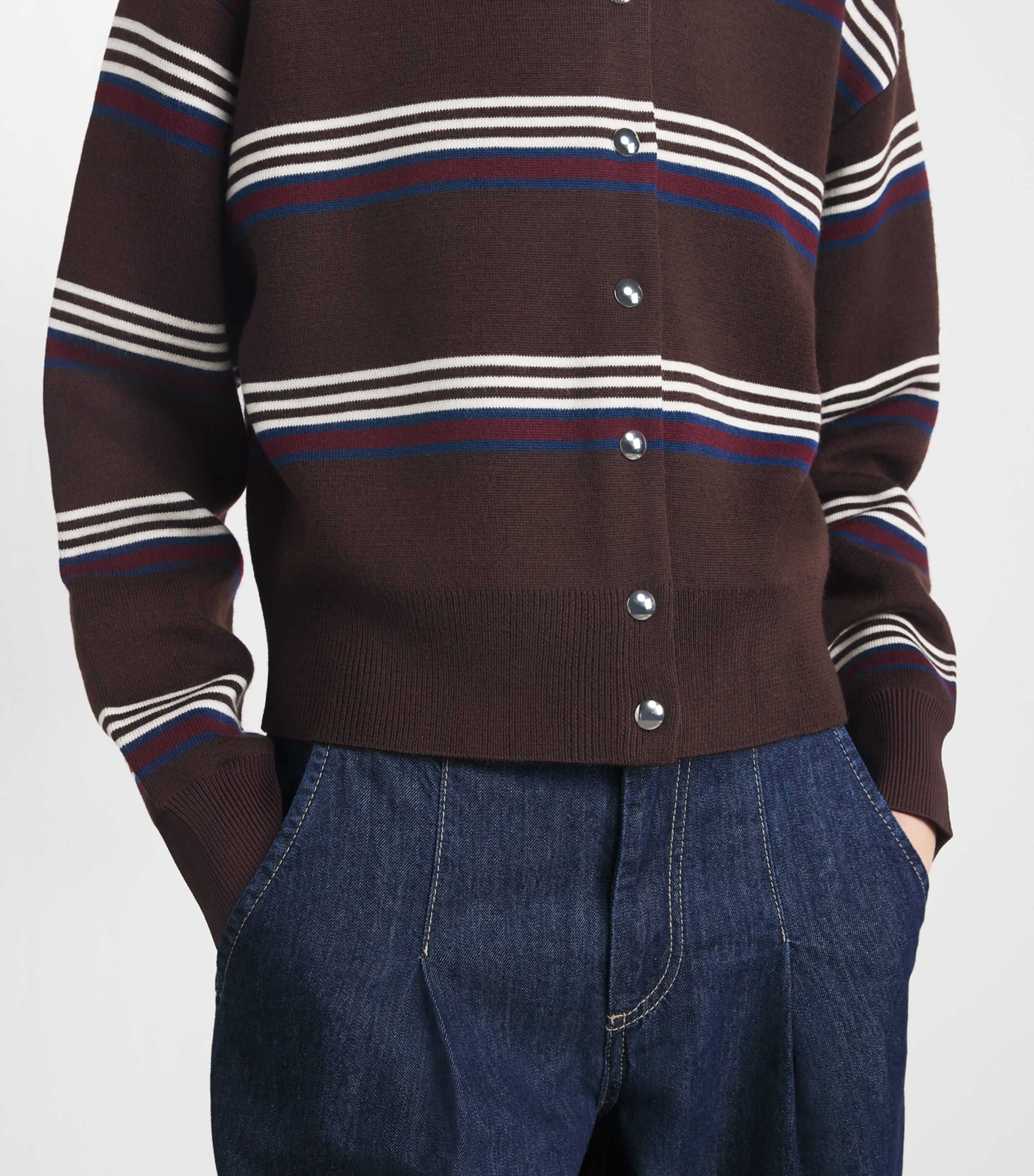 Claudie Pierlot Womens Wool-Blend Stripe Cardigan Multicolored Image 3