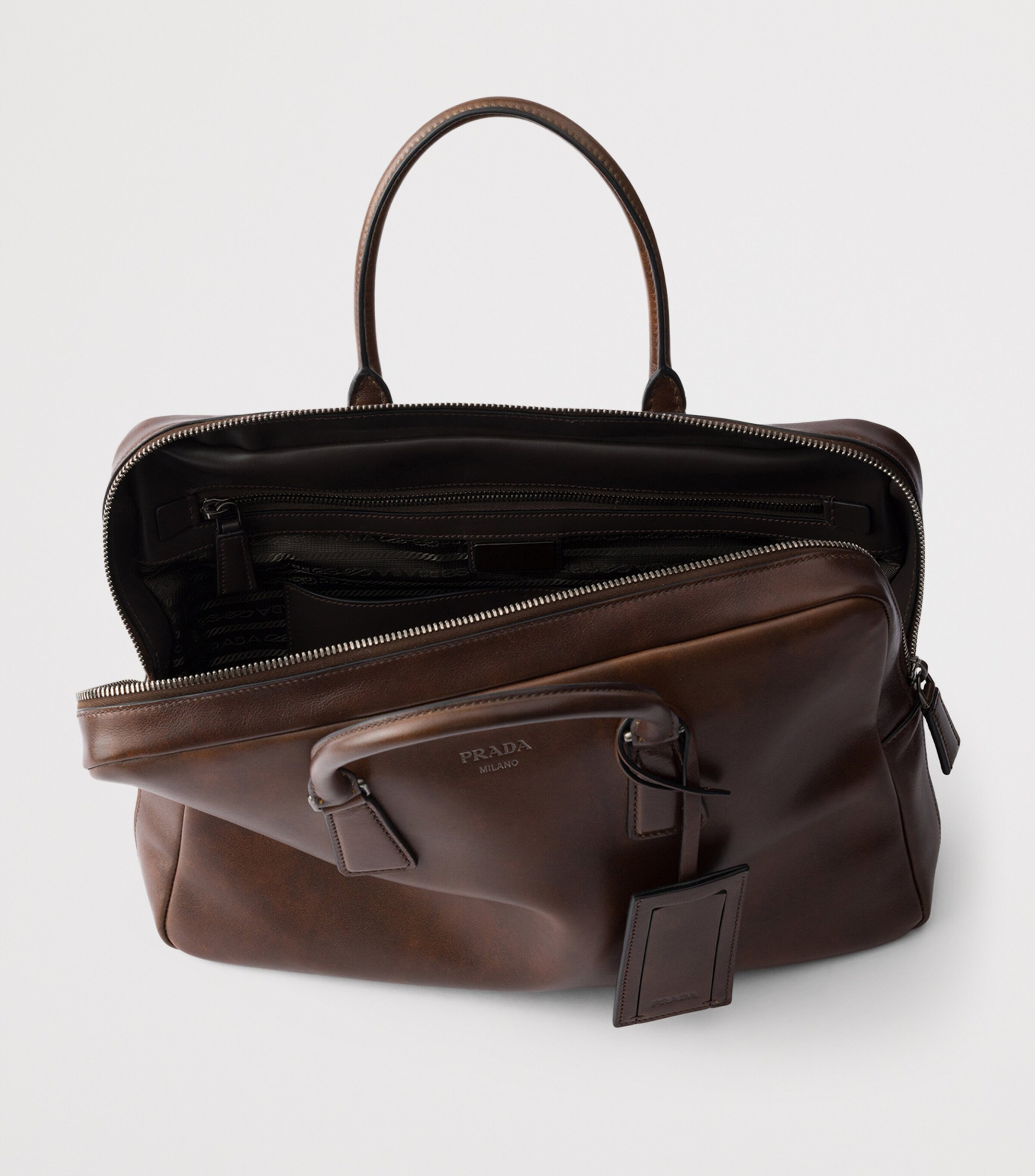 Prada Leather Logo Briefcase Brown Image 4