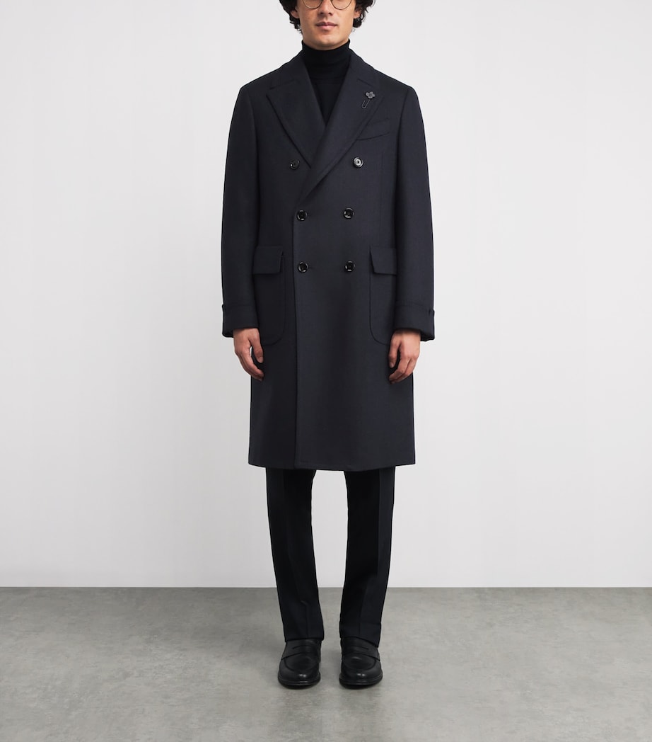 Wool-Cashmere Double-Breasted Overcoat 850NE-NAVY CHEVRON Image 3
