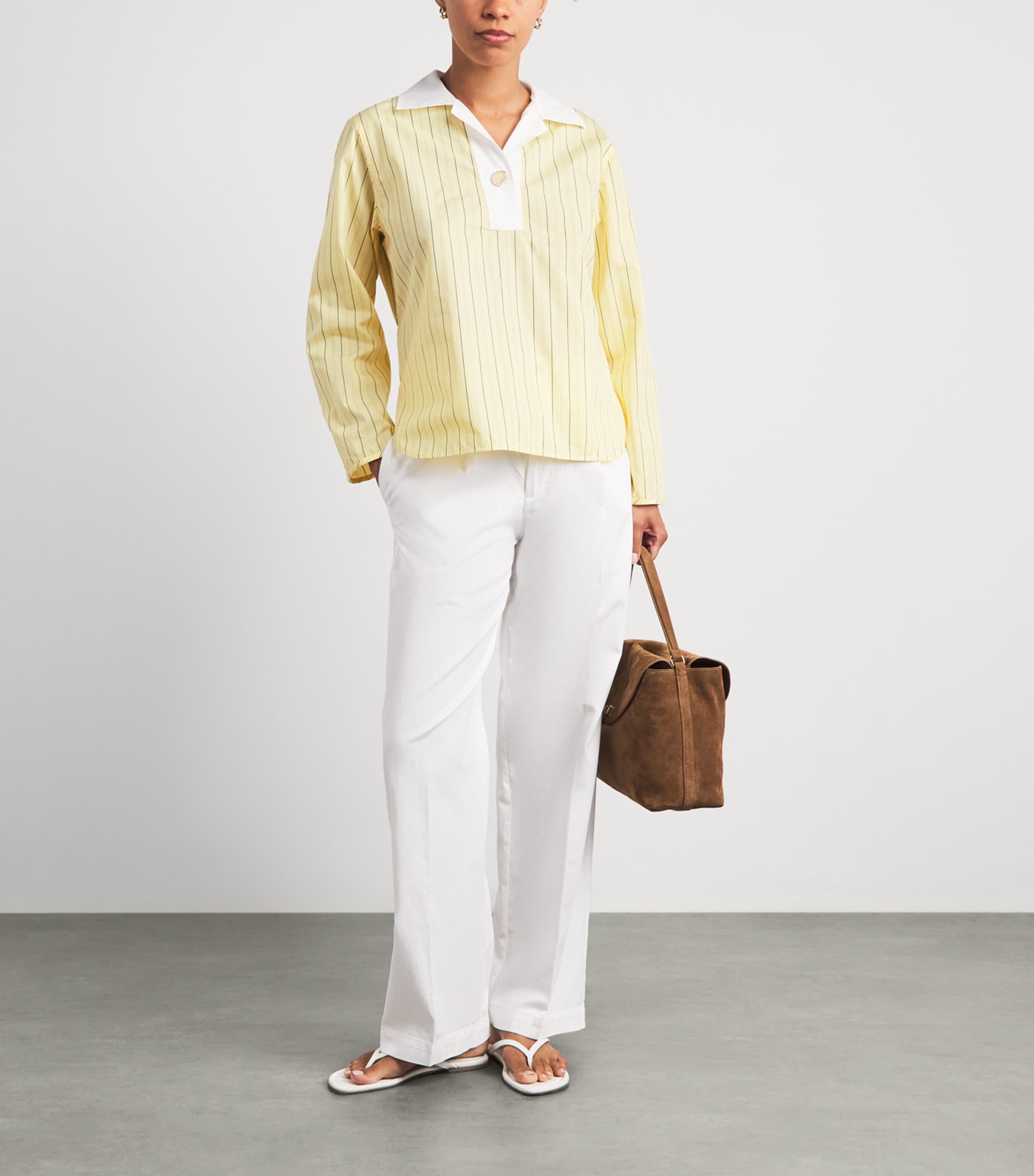 Sandro Paris Womens Stripe Half-Placket Shirt Yellow Image 2