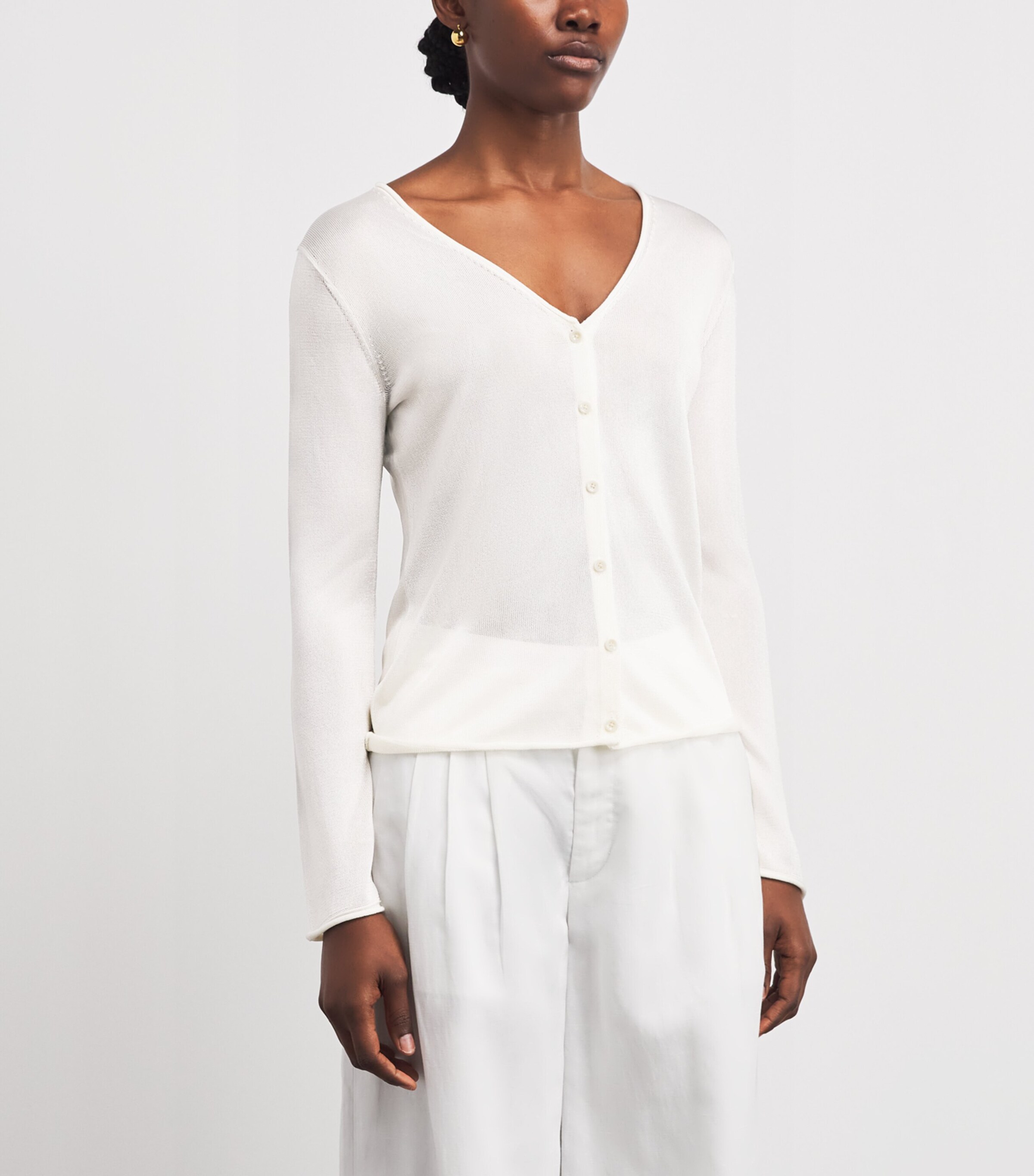 Theory Womens Sheer Jersey V-Neck Cardigan Ivory Image 4