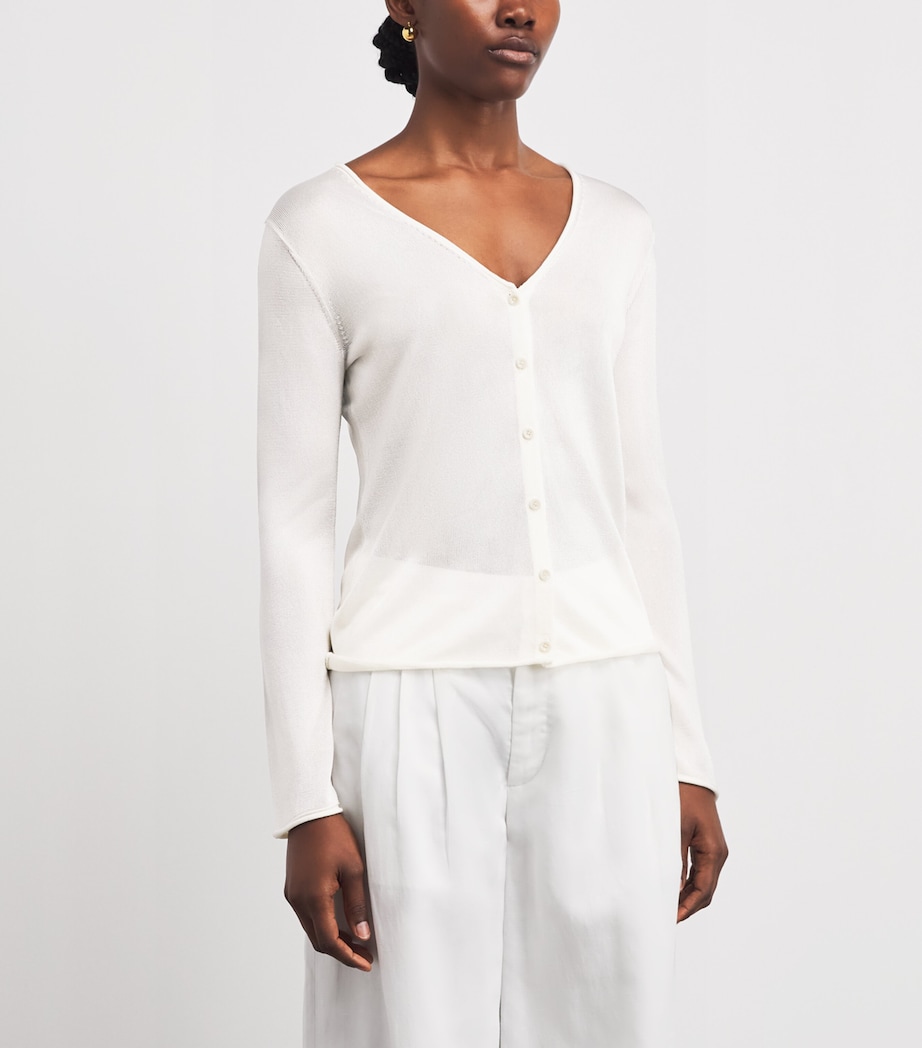 Theory Womens Sheer Jersey V-Neck Cardigan Ivory Image 4