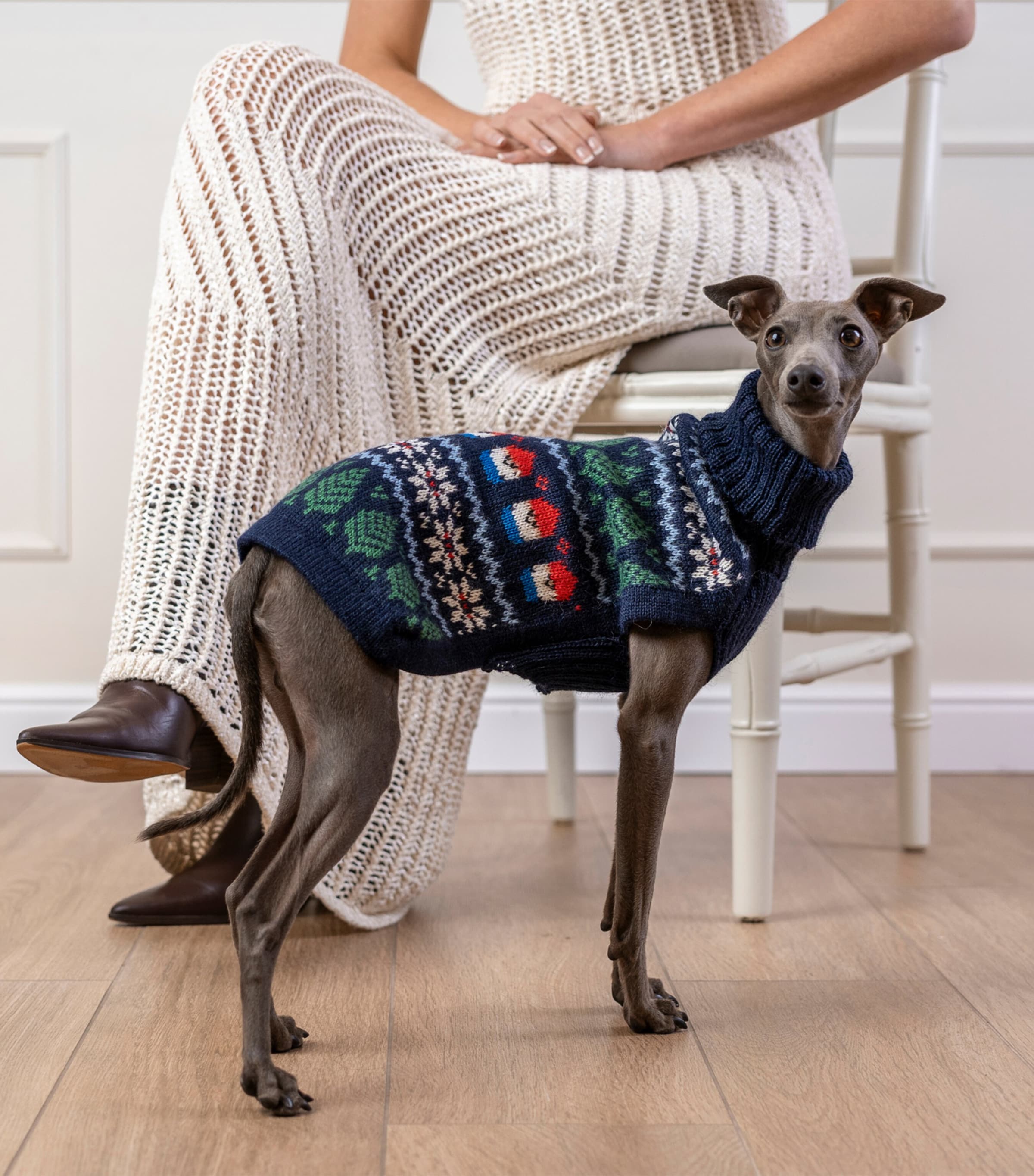 Alpaca-Blend Gnomes Dog Sweater BLUE Image 2