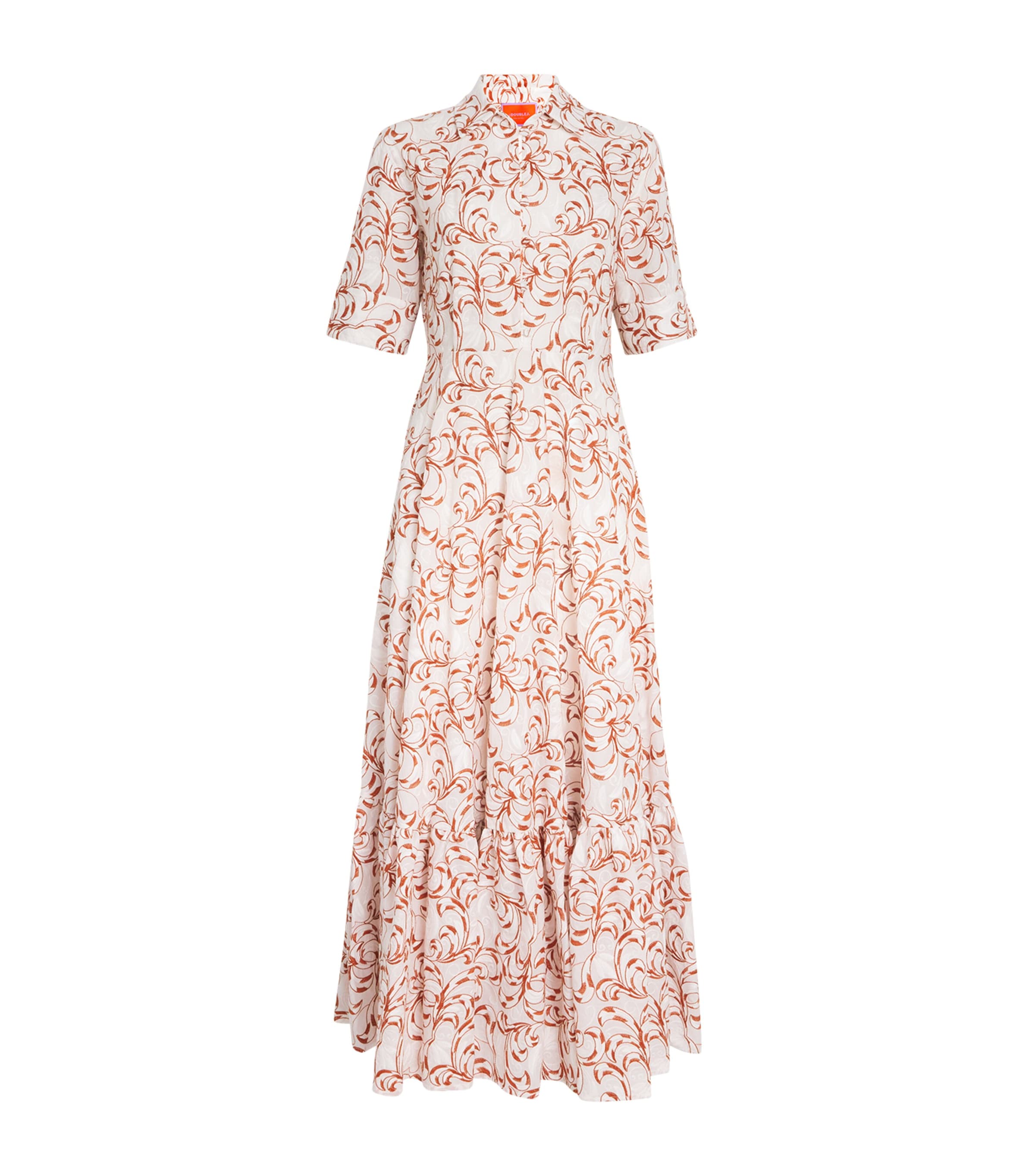 La Doublej San Pietro Tiered Embroidered Voile Maxi Shirt Dress In White