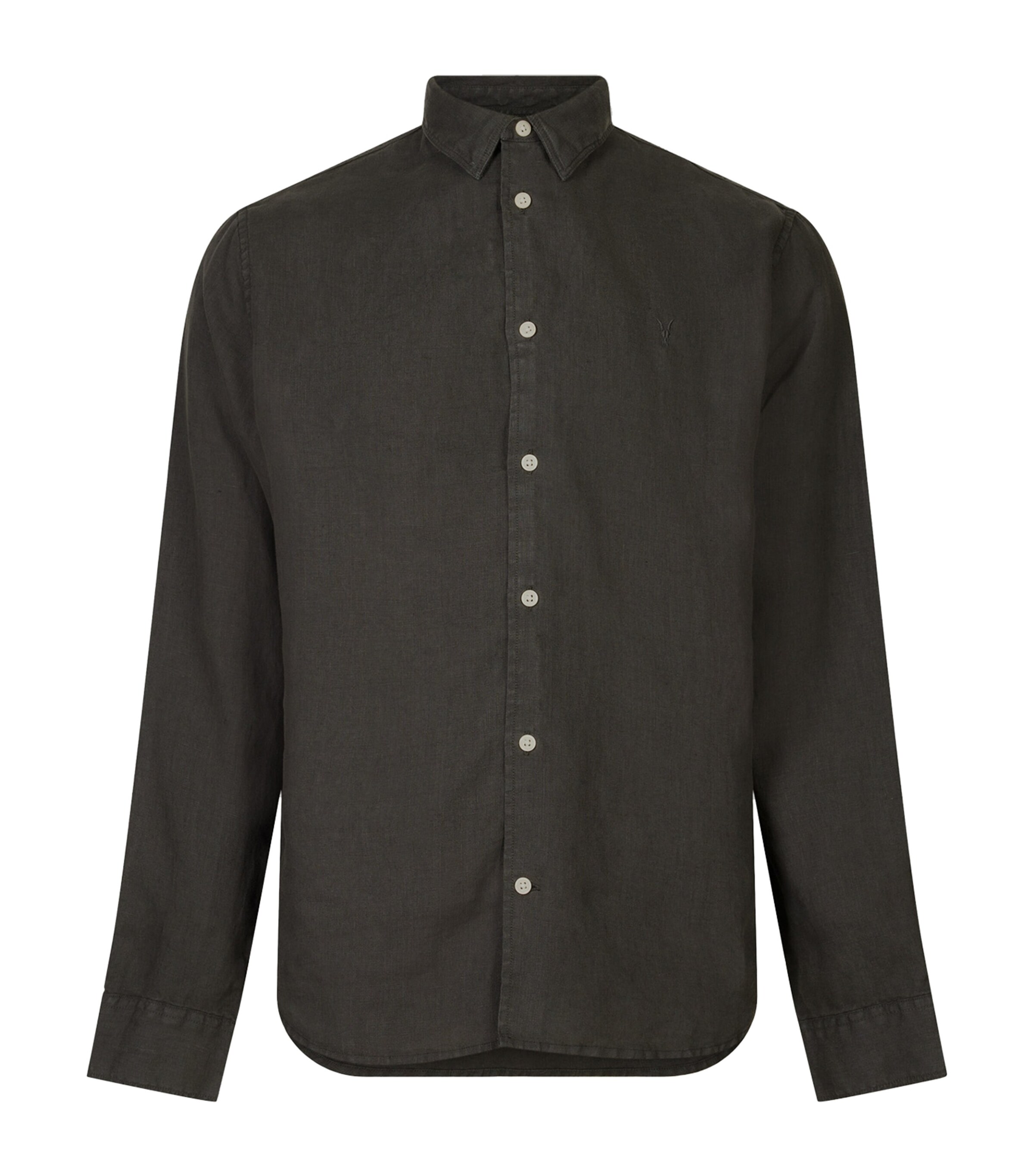Allsaints Mens Black Bandol Resort-collar Long-sleeve Linen-blend Shirt Xxl In Black
