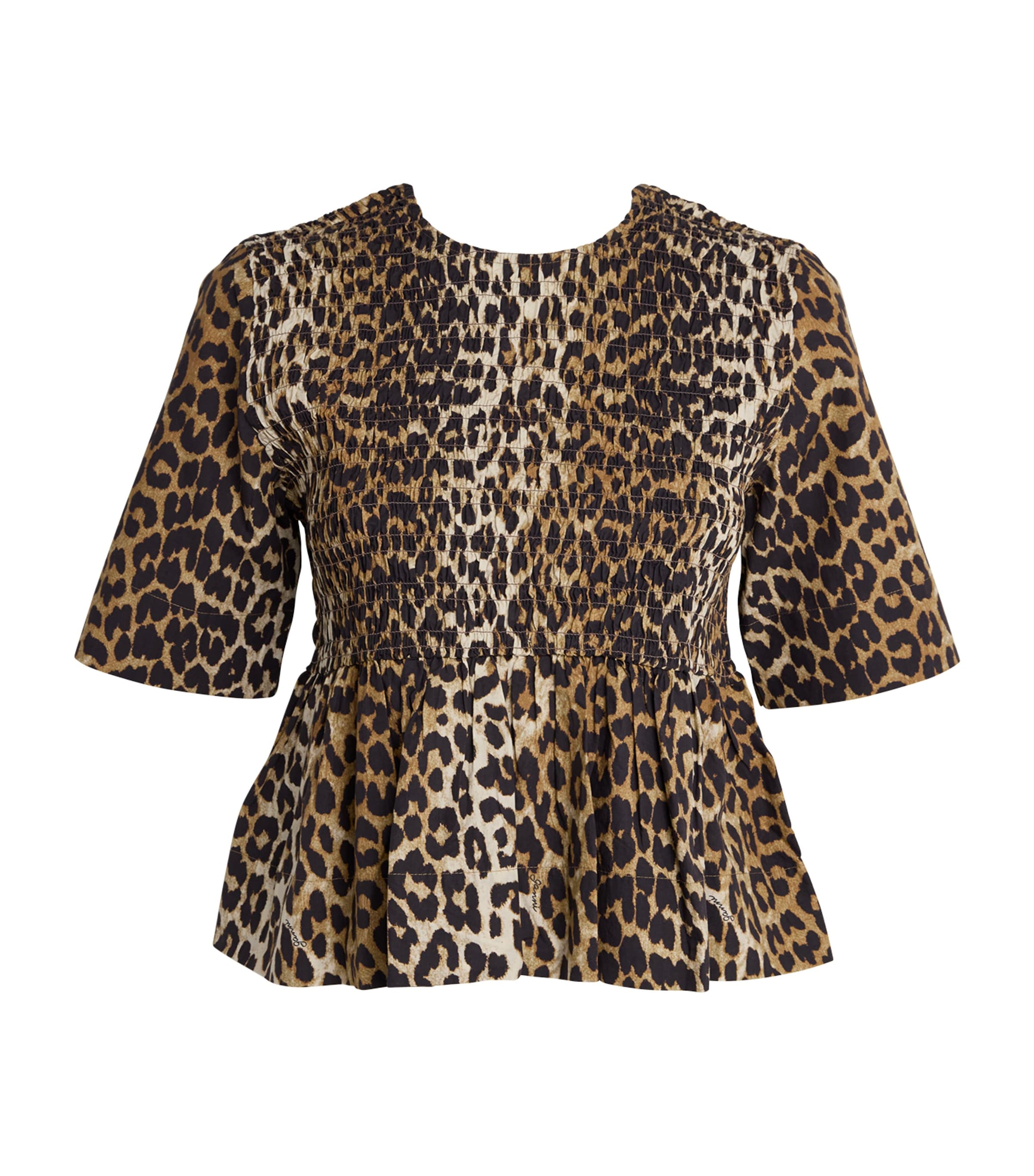 Ganni Cotton Leopard Print Blouse