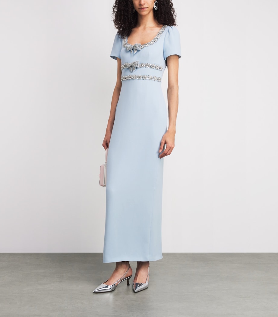 Self-Portrait Blue Crepe Embellished Bow Maxi Dress | Harrods US Self-Portrait Blue Crepe Embellished Bow Maxi Dress | Harrods US