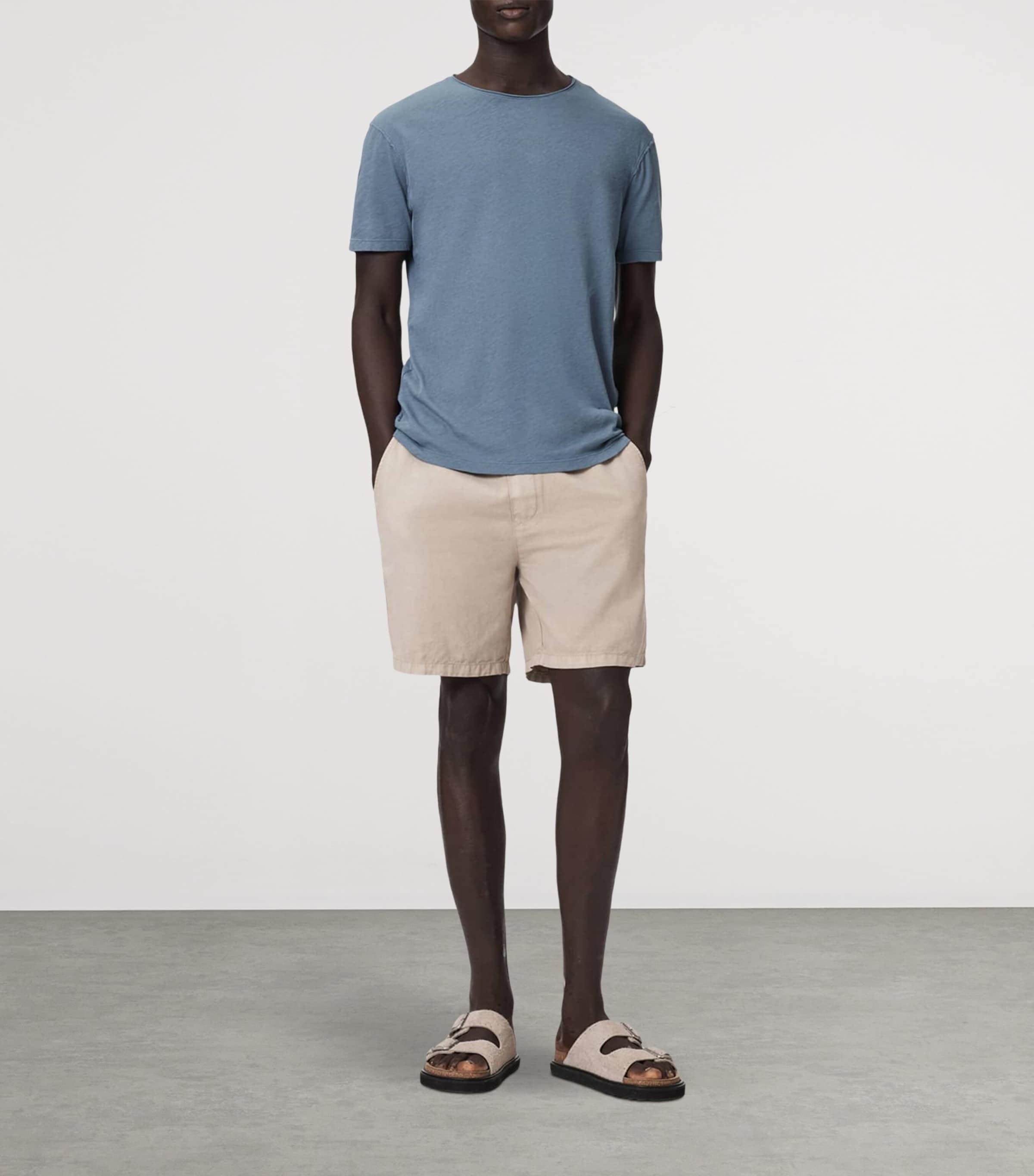 AllSaints Mens Organic Cotton Figure T-Shirt Waved Blue Image 2