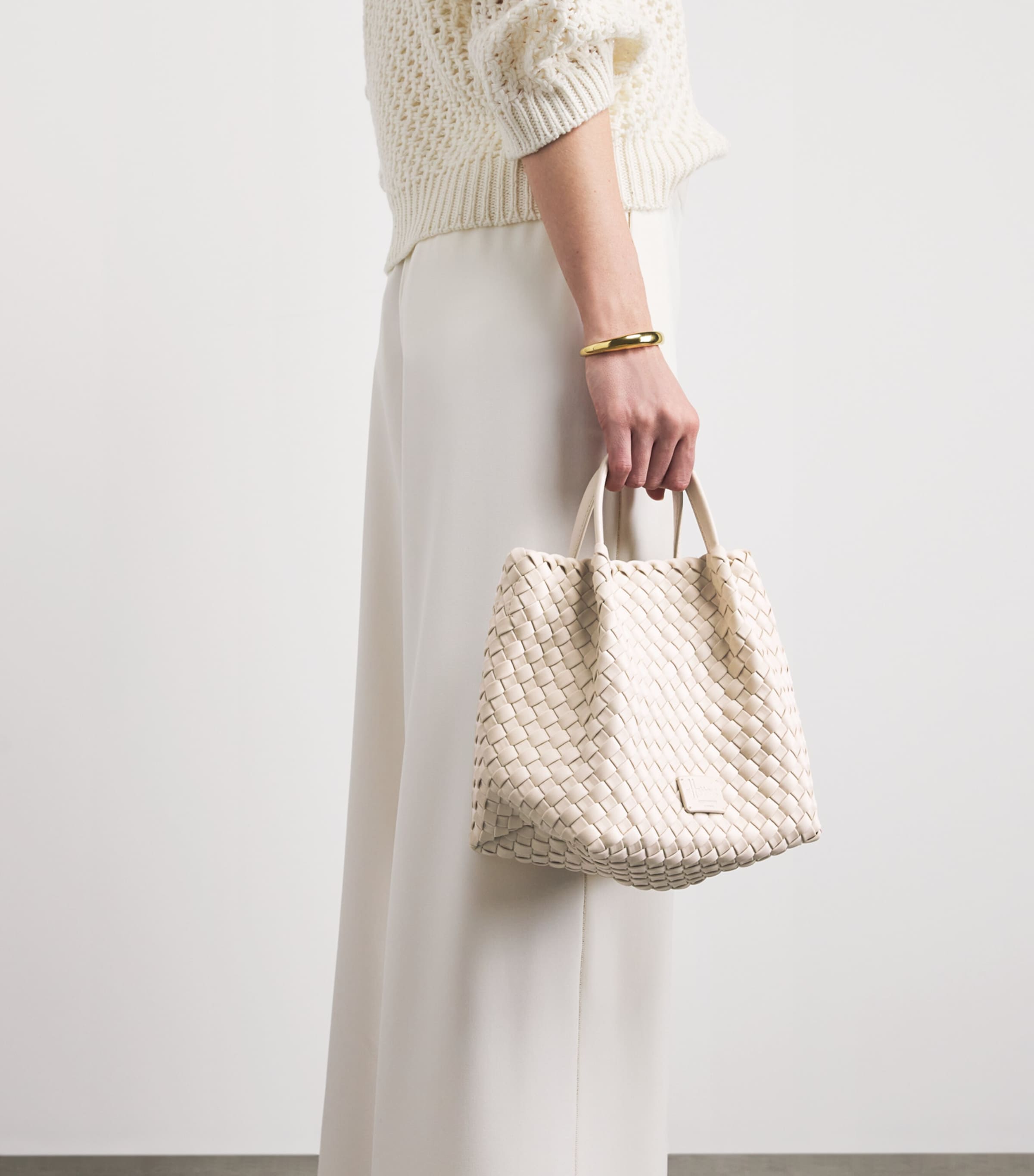 Harrods Mini Neoprene Woven Tote Bag Ivory Image 2