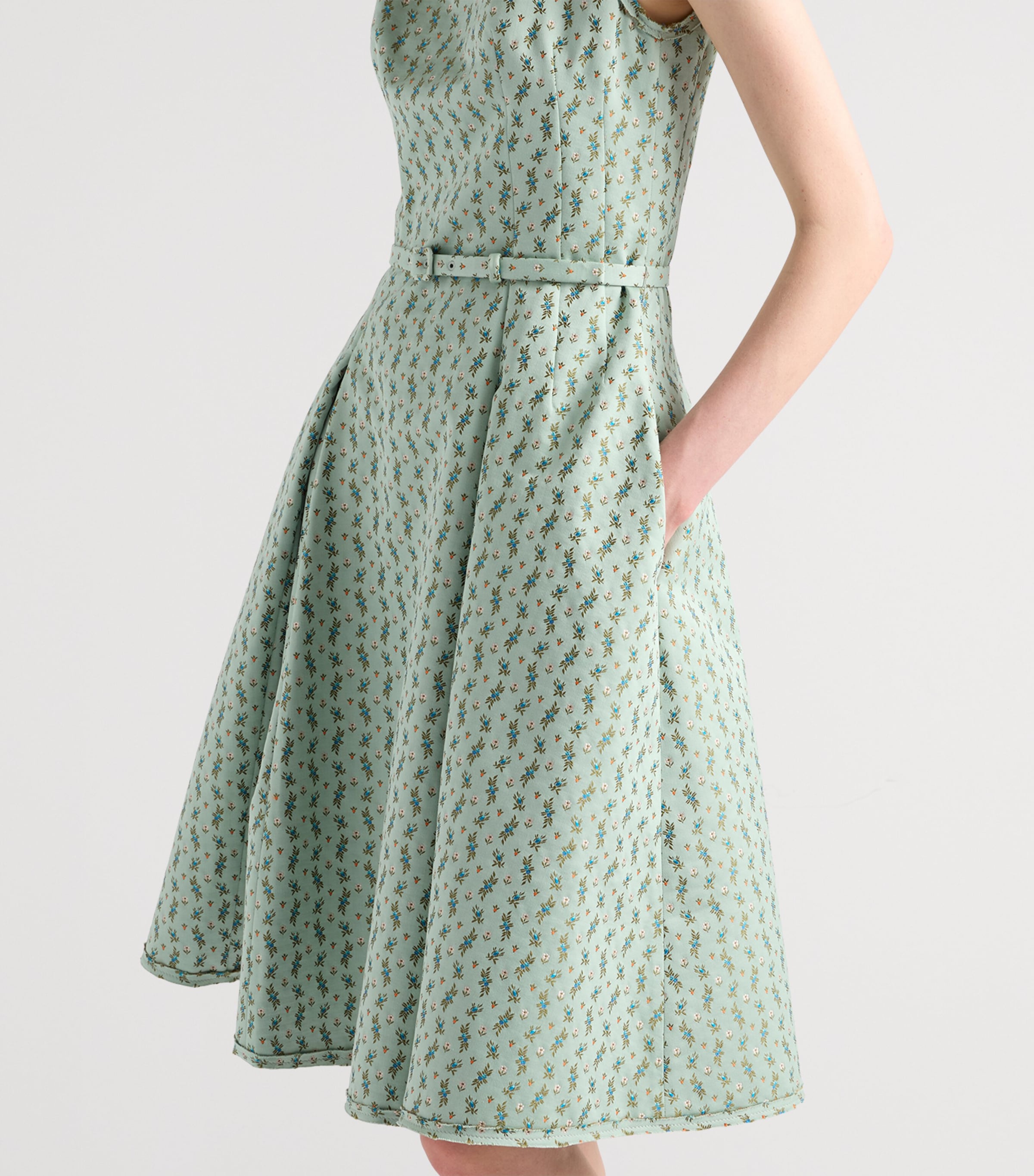 Prada Womens Duchess Satin Floral Midi Dress Green Image 3