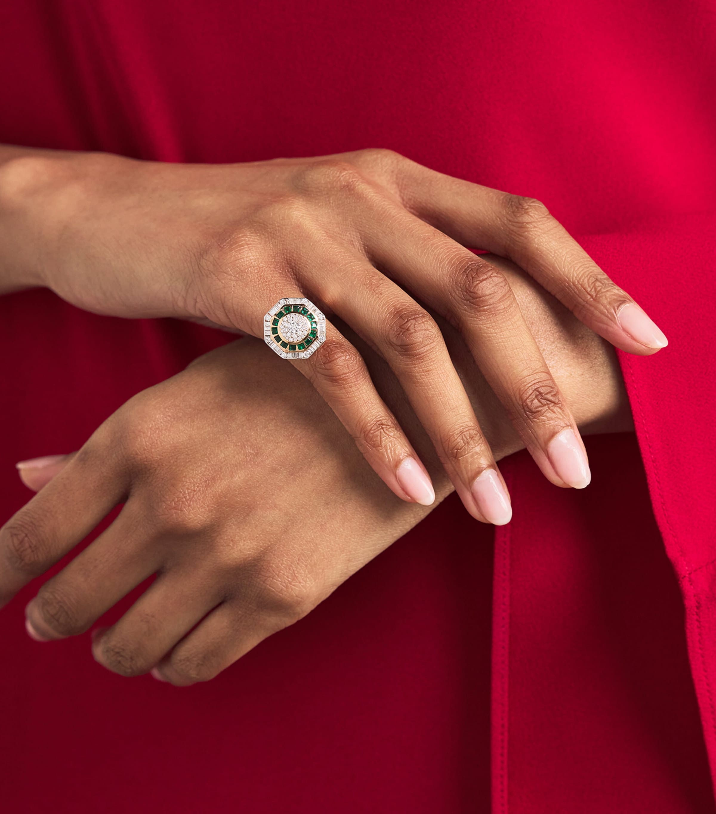 Rose Gold Diamond and Emerald Honeycomb Ring ROSE GOLD Image 2