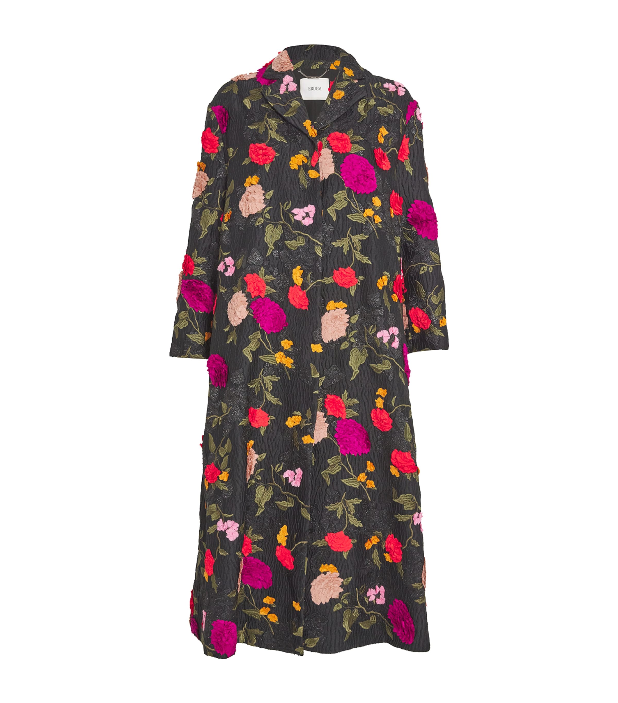 Erdem Embroidered Floral Coat In Black