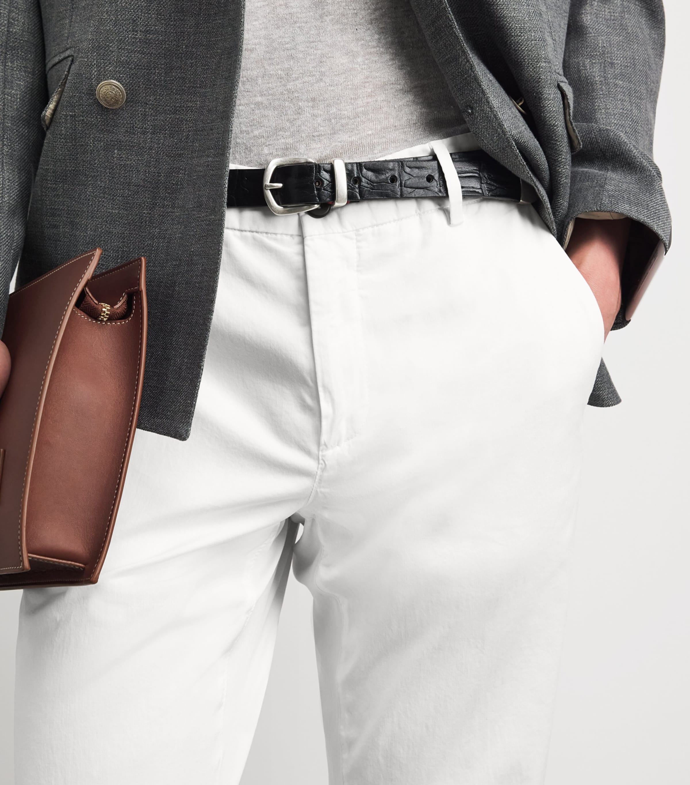 Eleventy Mens Cotton-Silk Chinos Bianco Image 3