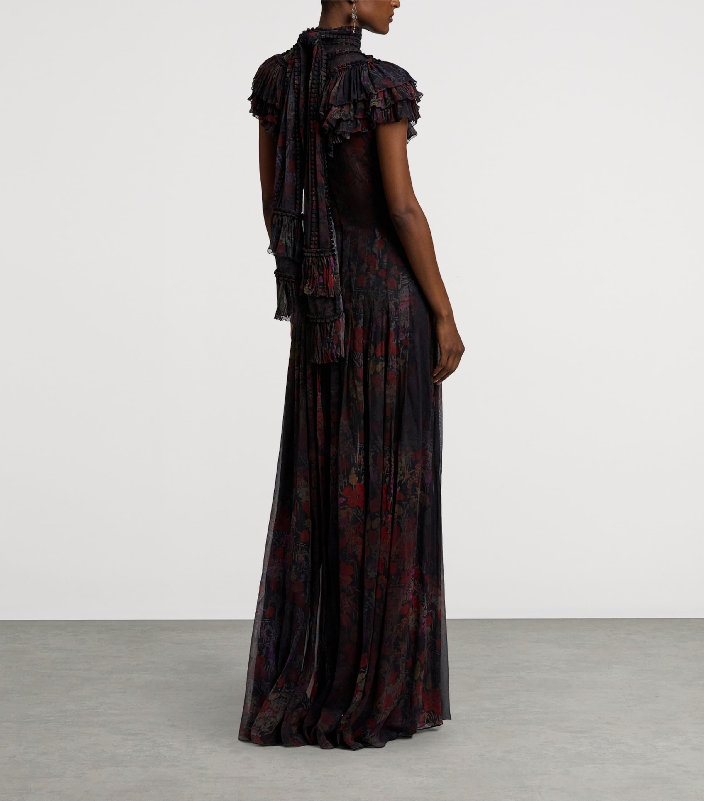 Silk Chiffon Cressida Gown BLACK/CRIMSON MULTI Image 9