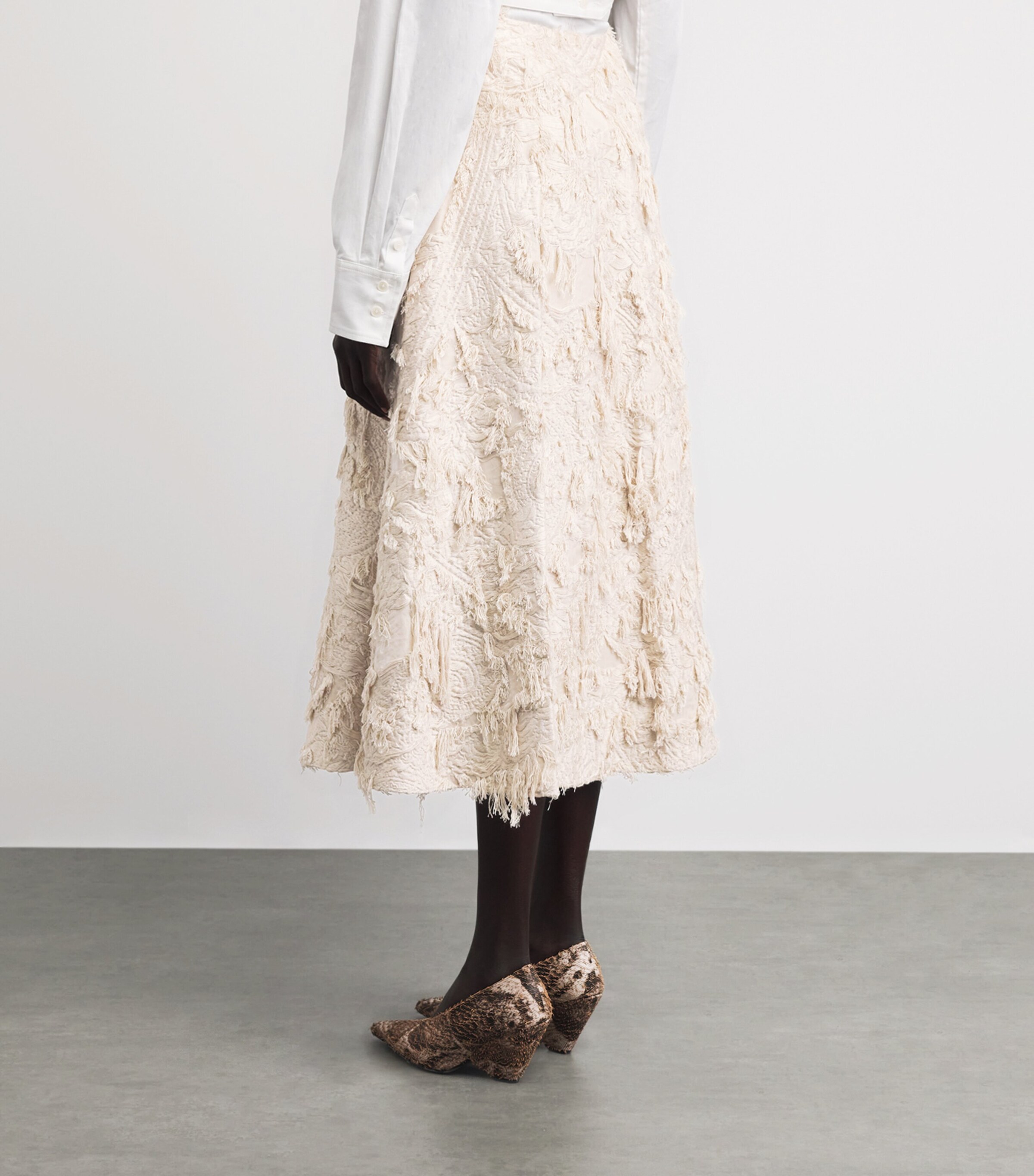 CAMILLA AND MARC Womens Jacquard Fringed Tundra Midi Skirt Stone Image 5