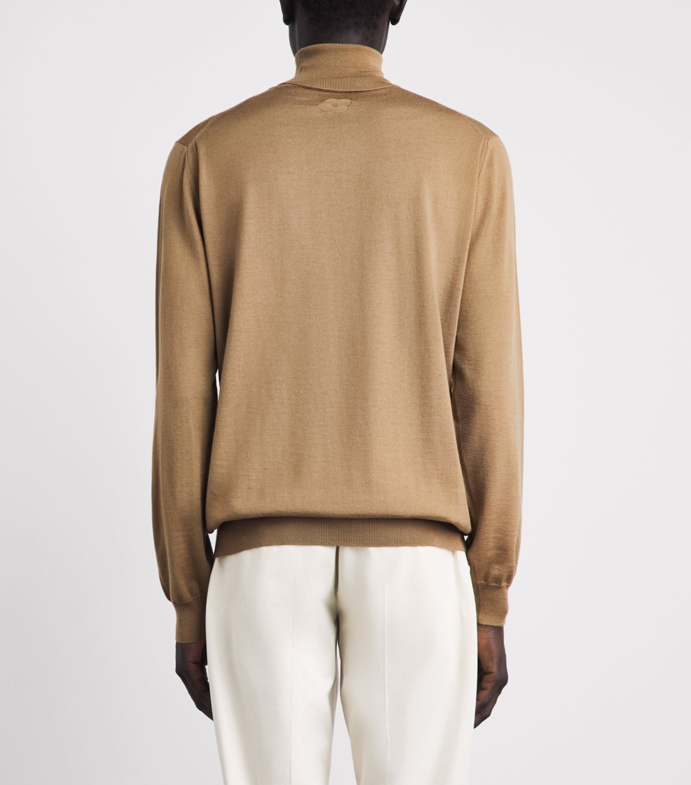Lardini Mens Virgin Wool Rollneck Sweater Camel Image 5
