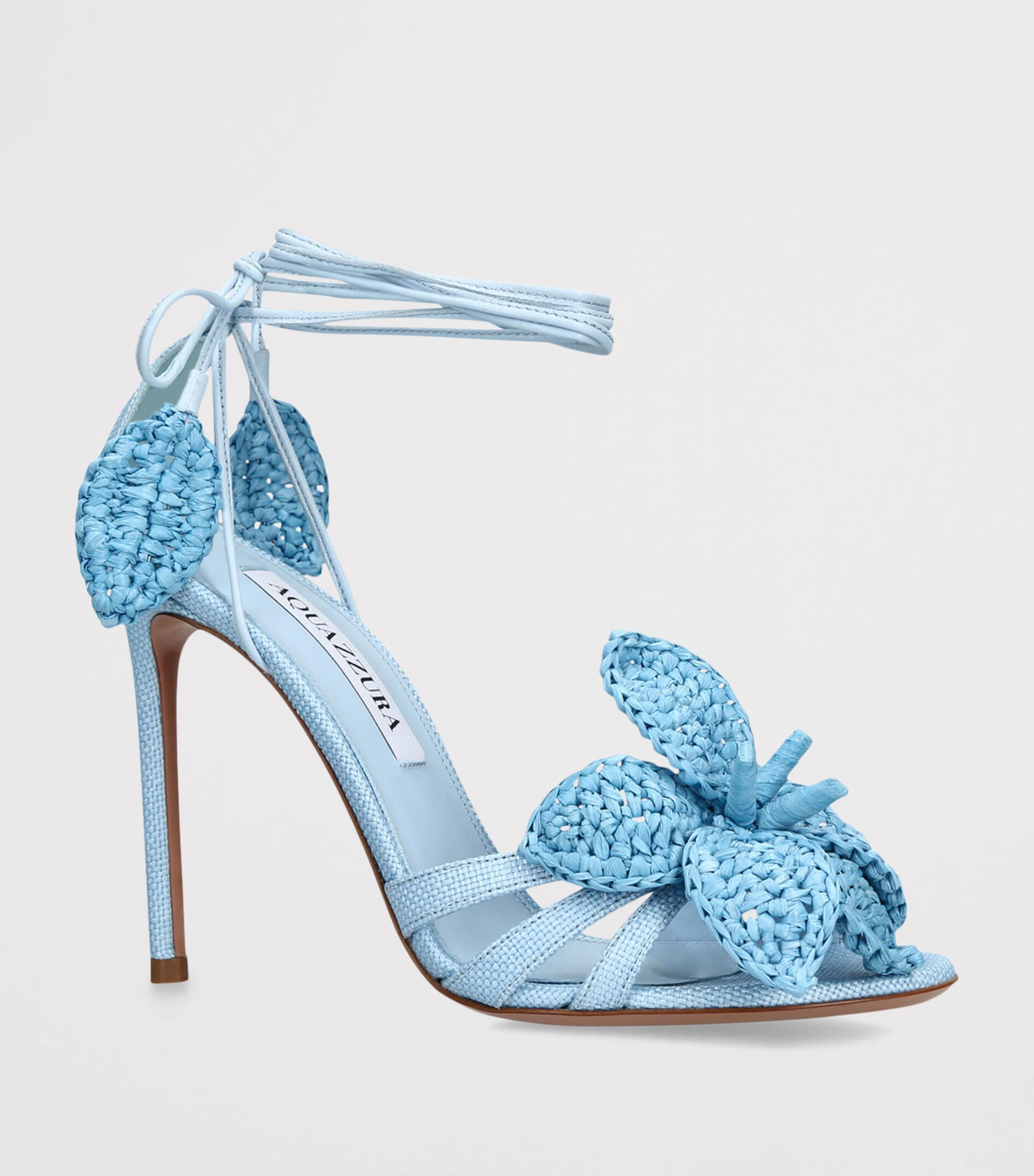 Aquazzura Raffia Calypso Heeled Sandals 105 Pale Blue Image 3