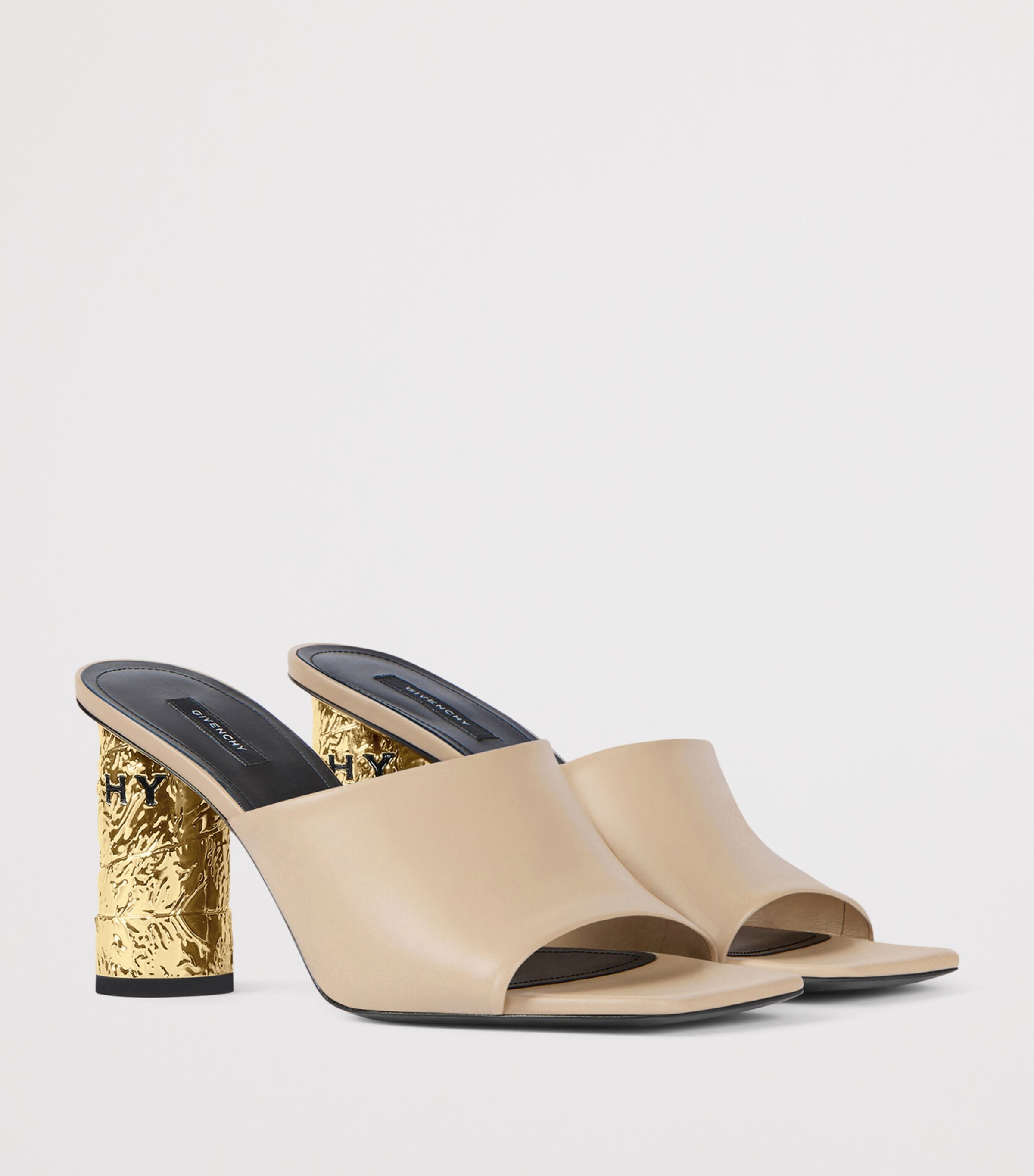 Leather Tape Heeled Mules 85 BEIGE Image 2