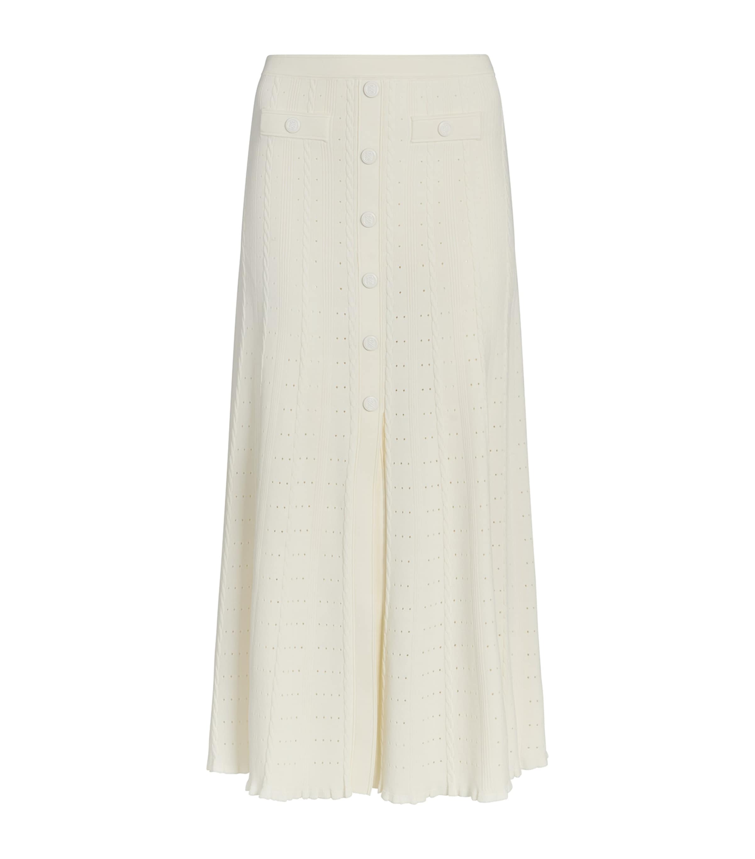 Sandro Pointelle-knit Midi Skirt In White