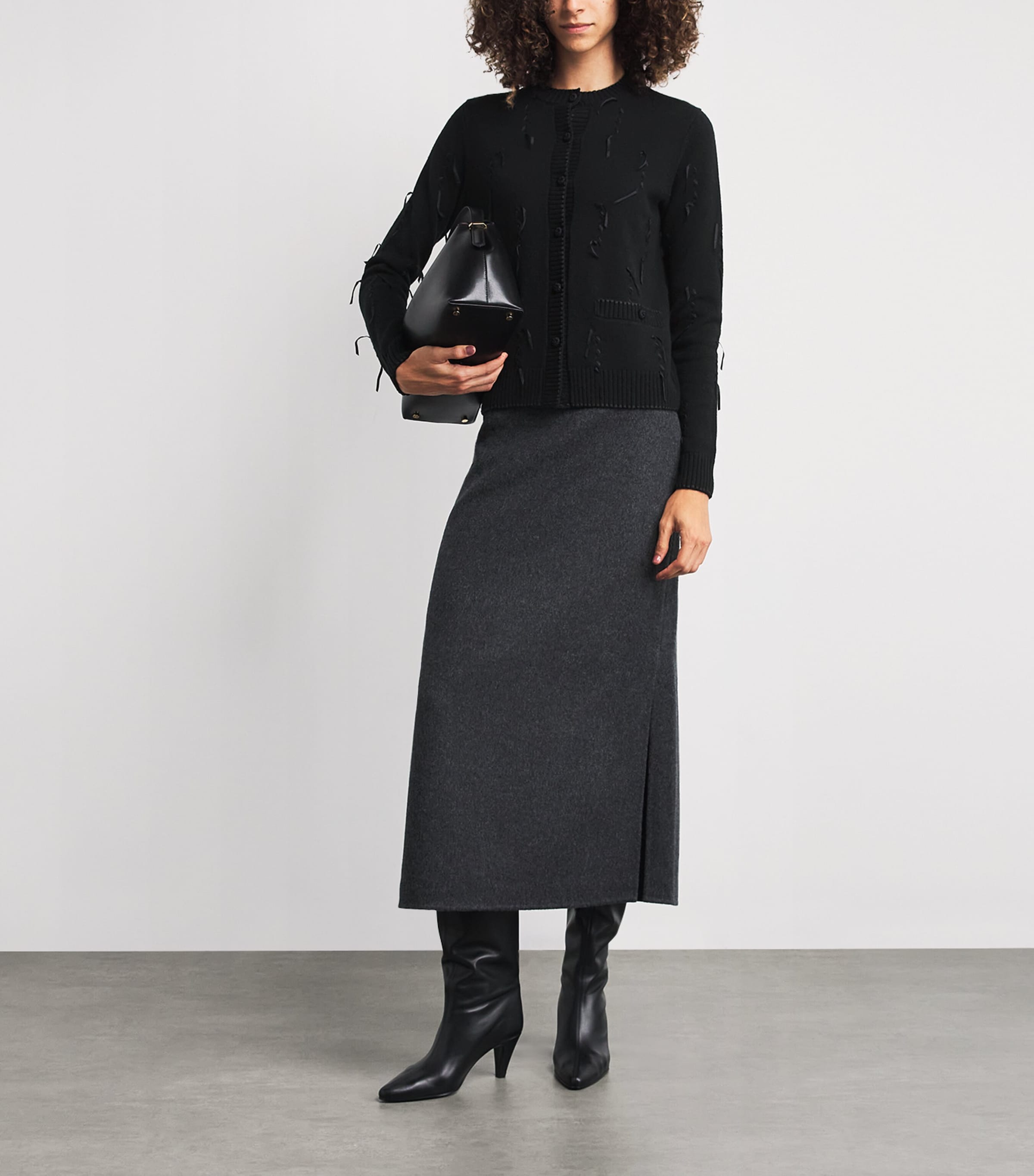 Lafayette 148 Womens Cashmere Ribbed-Embellished Cardigan Black Image 2