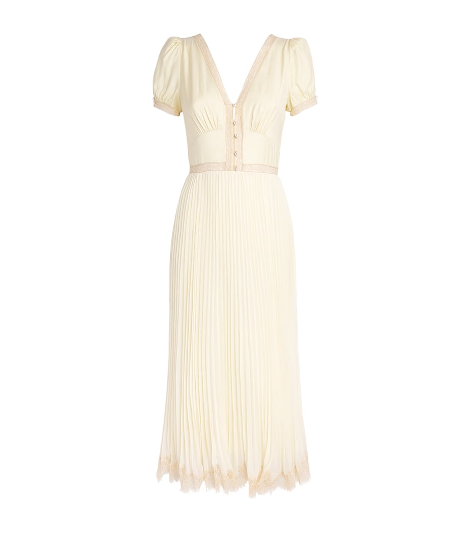 Self-Portrait Womens Satin-Lace Pleated Midi Dress Yellow Image 1