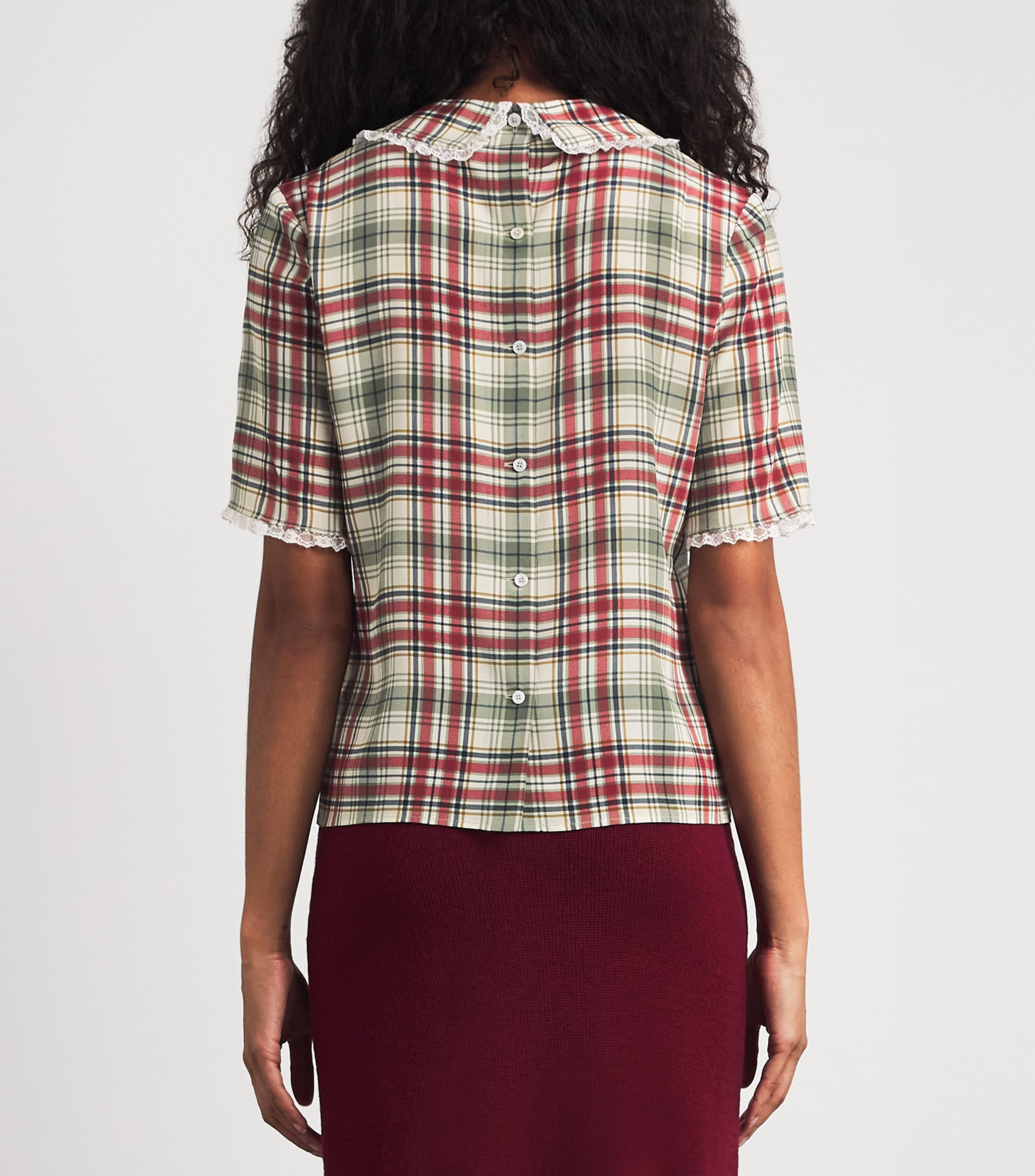 Alessandra Rich Womens Silk Tartan Jabot Blouse Green Red Image 5