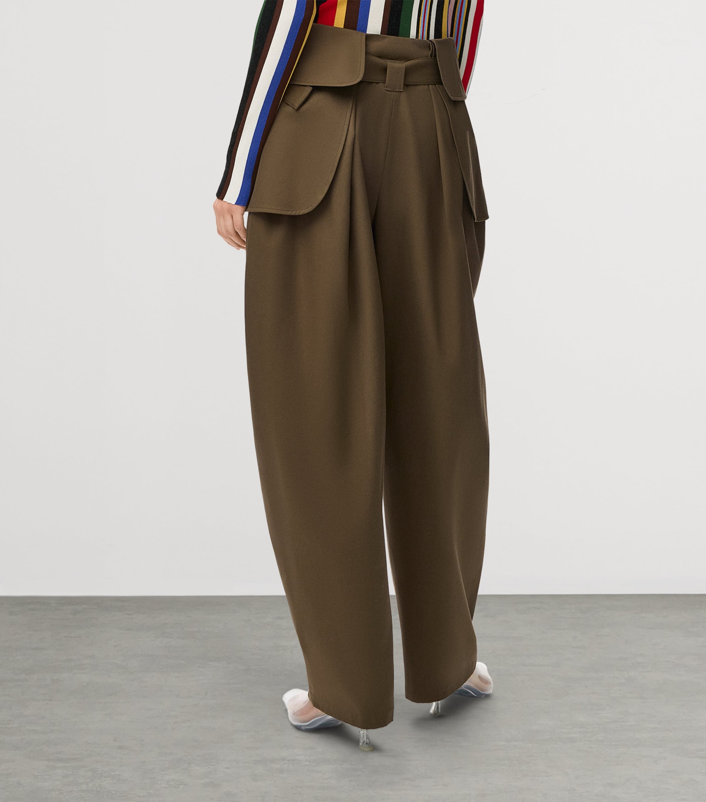 LOEWE Womens Cotton-Silk Cargo Trousers Khaki Green Image 4