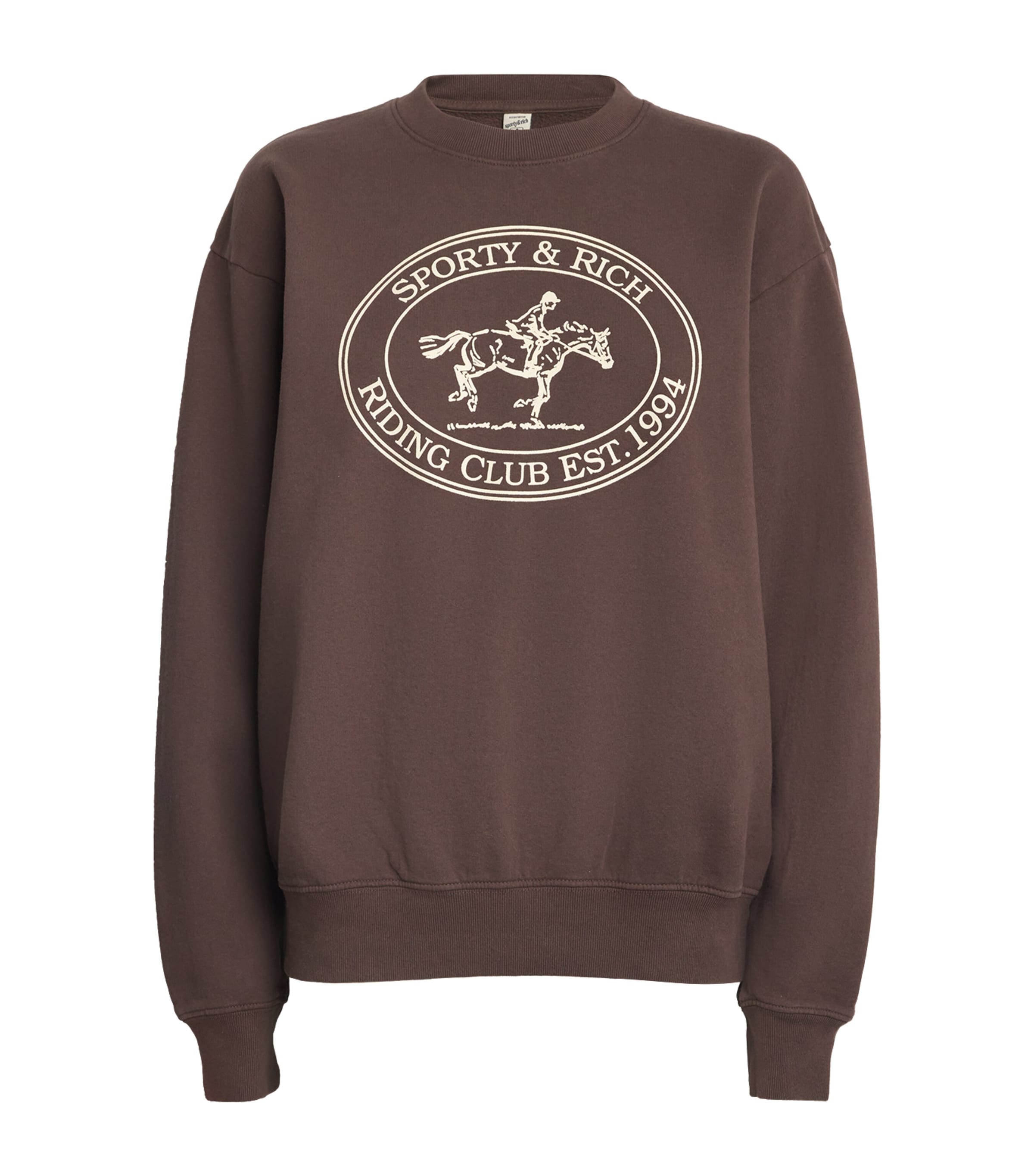 Sporty & Rich Womens Cotton Riding Club Sweatshirt Chocolate Cream Image 1