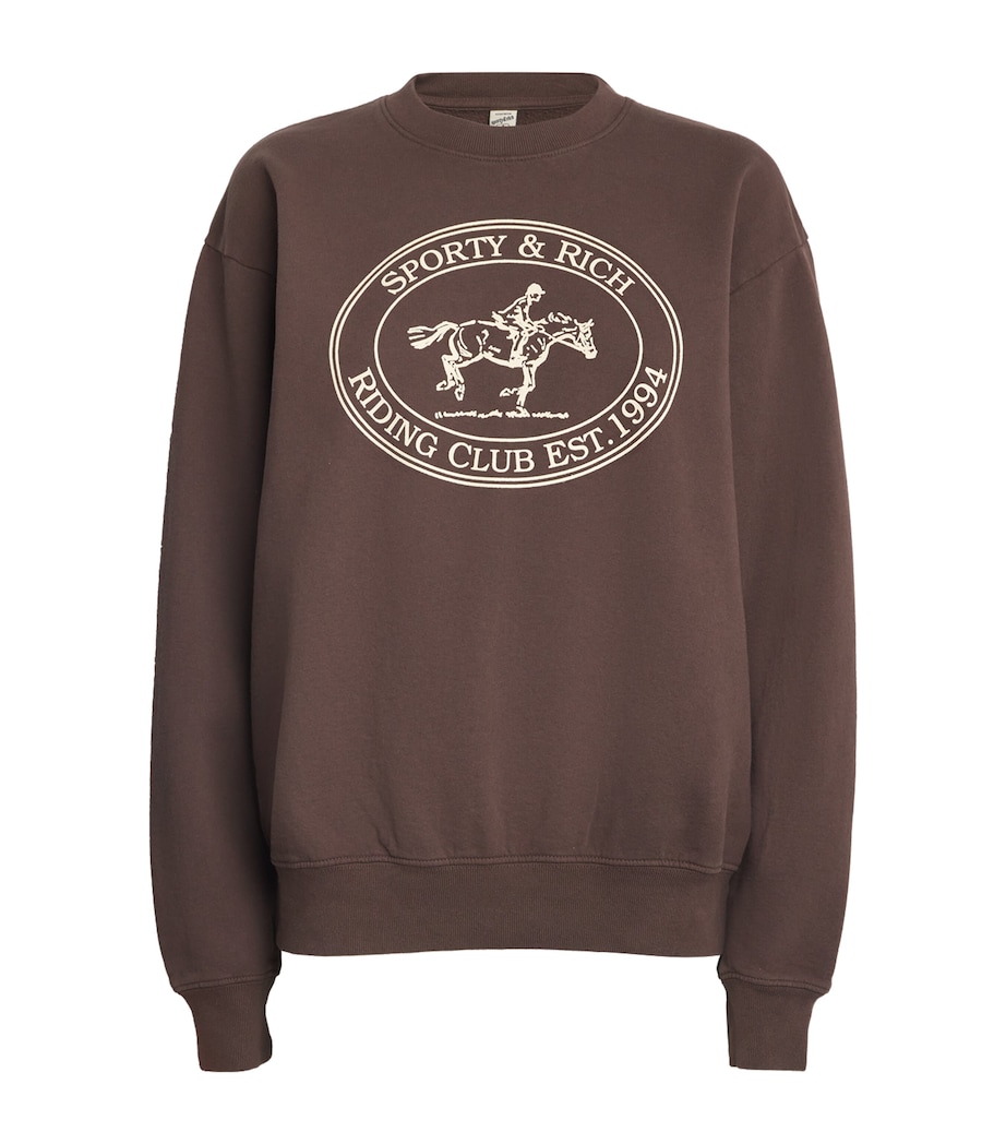 Sporty & Rich Womens Cotton Riding Club Sweatshirt Chocolate Cream Image 1
