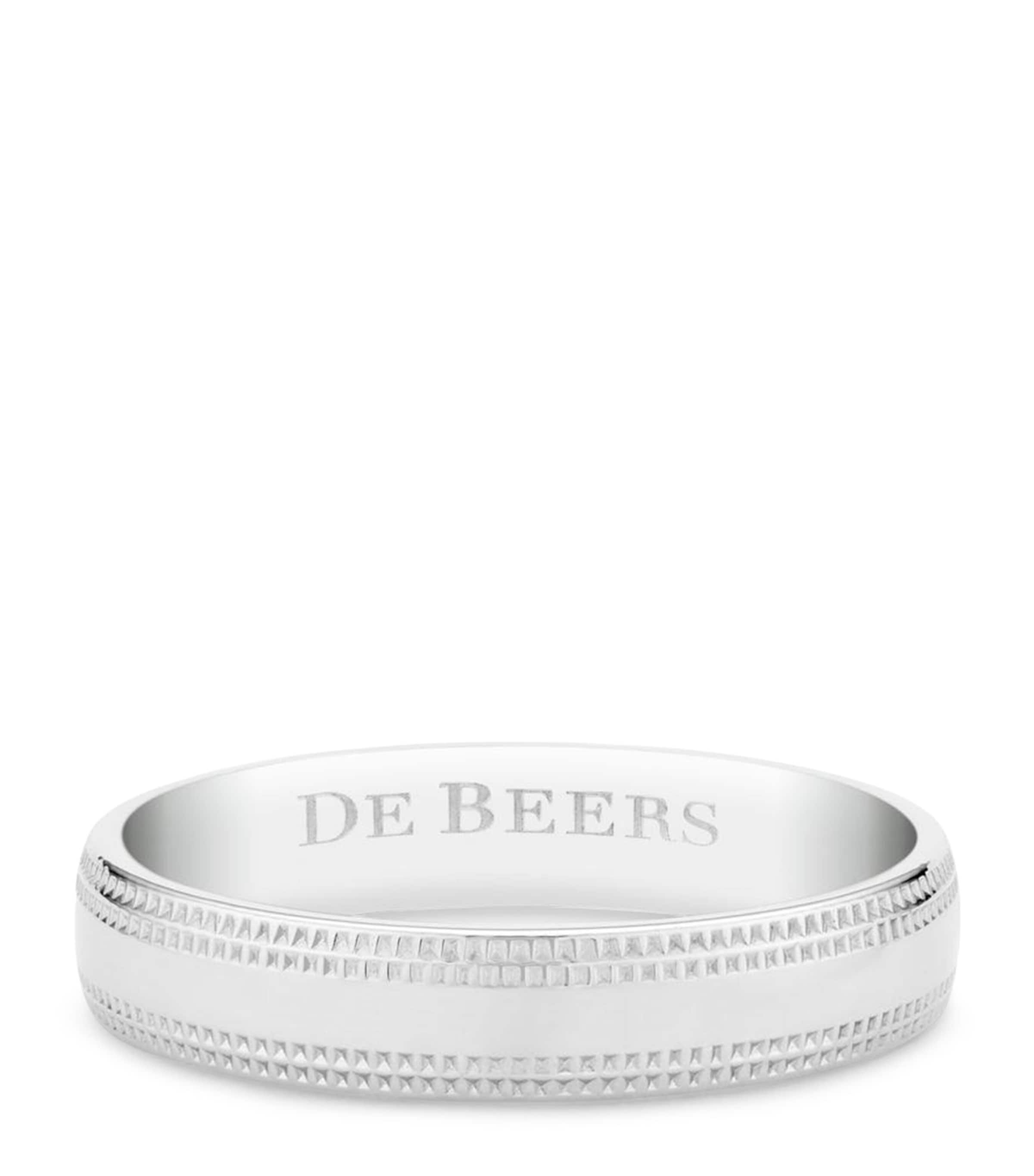 De Beers Platinum Wide Court Poinçon Band In Silver