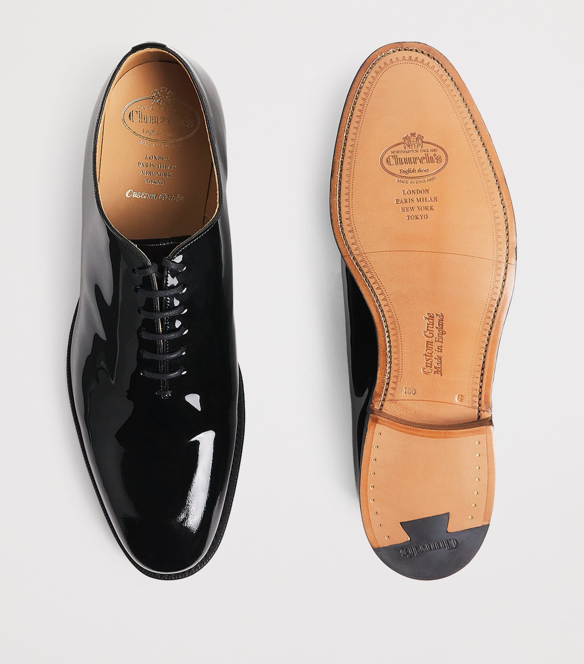 Patent Leather Whole Cut Oxford Shoes BLACK Image 6