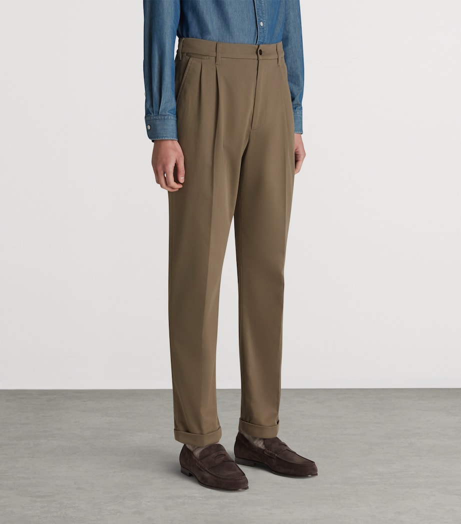 Stretch-Cotton Twill Double-Pleat Chinos 102KHAKI Image 3