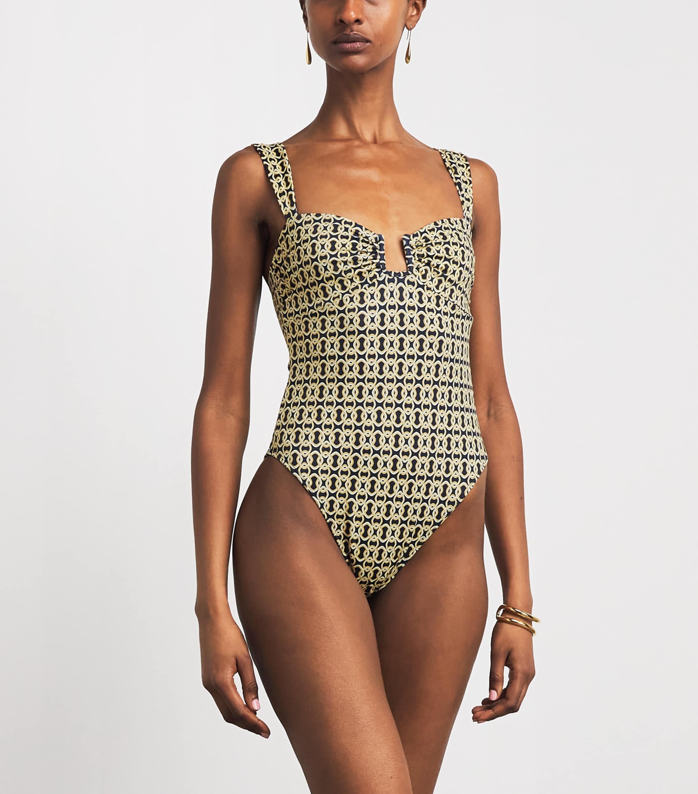 AWAY THAT DAY Womens Geometric Print Cannes Swimsuit Navy/gold Link Prnt Image 2