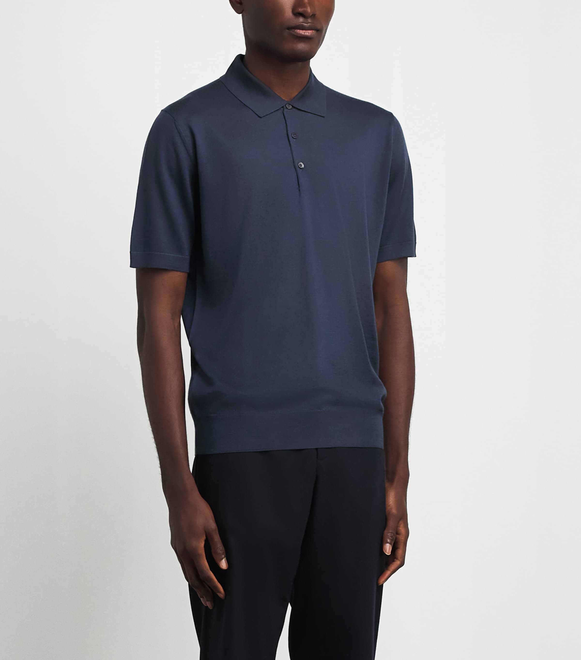 Corneliani Mens Wool Polo Shirt Drk Ceruole Ble Image 4