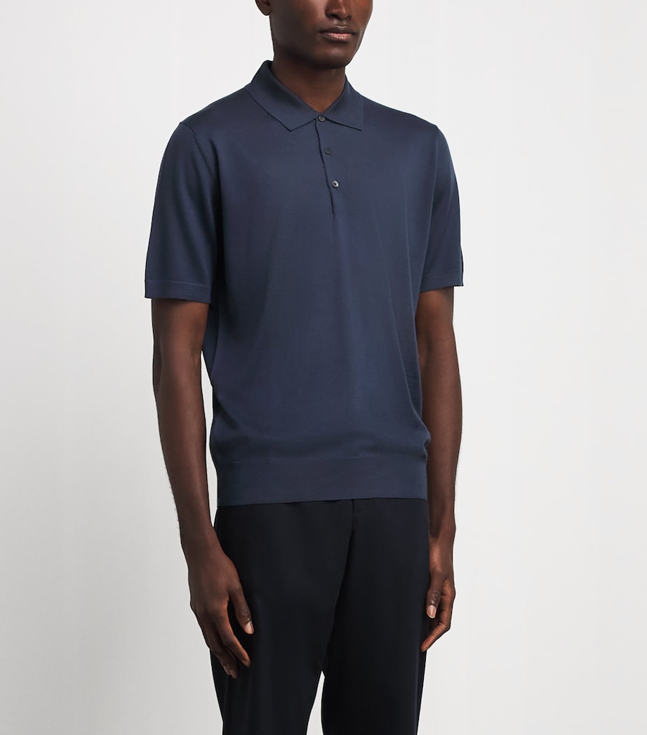 Corneliani Mens Wool Polo Shirt Drk Ceruole Ble Image 4