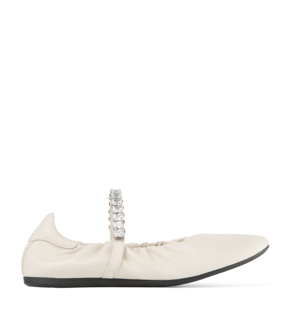 Jimmy Choo Jade Embellished Leather Ballet Flats X Latte/crystal Image 1