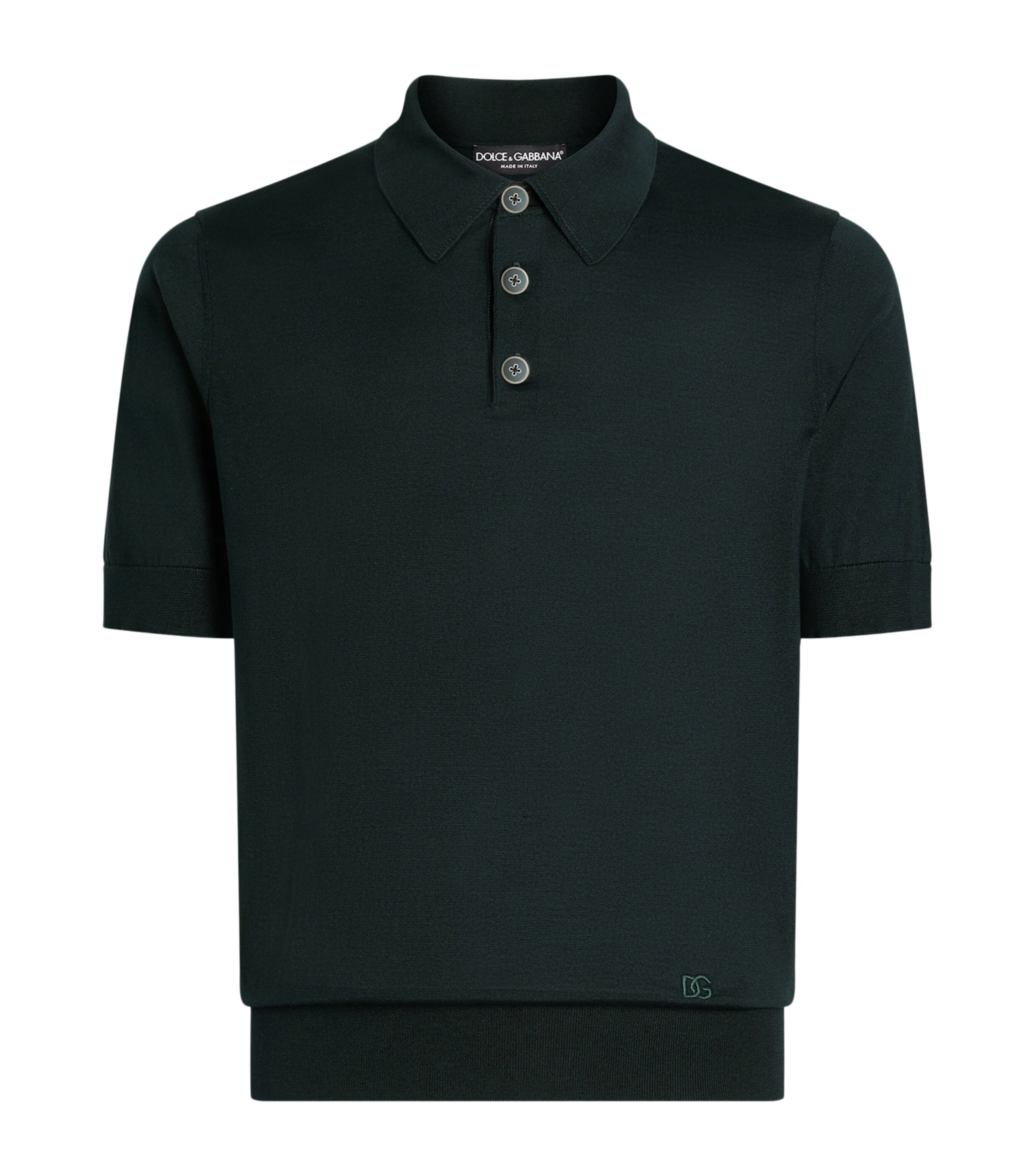 Dolce&Gabbana Mens Silk Polo Sweater Dark Gree Image 1